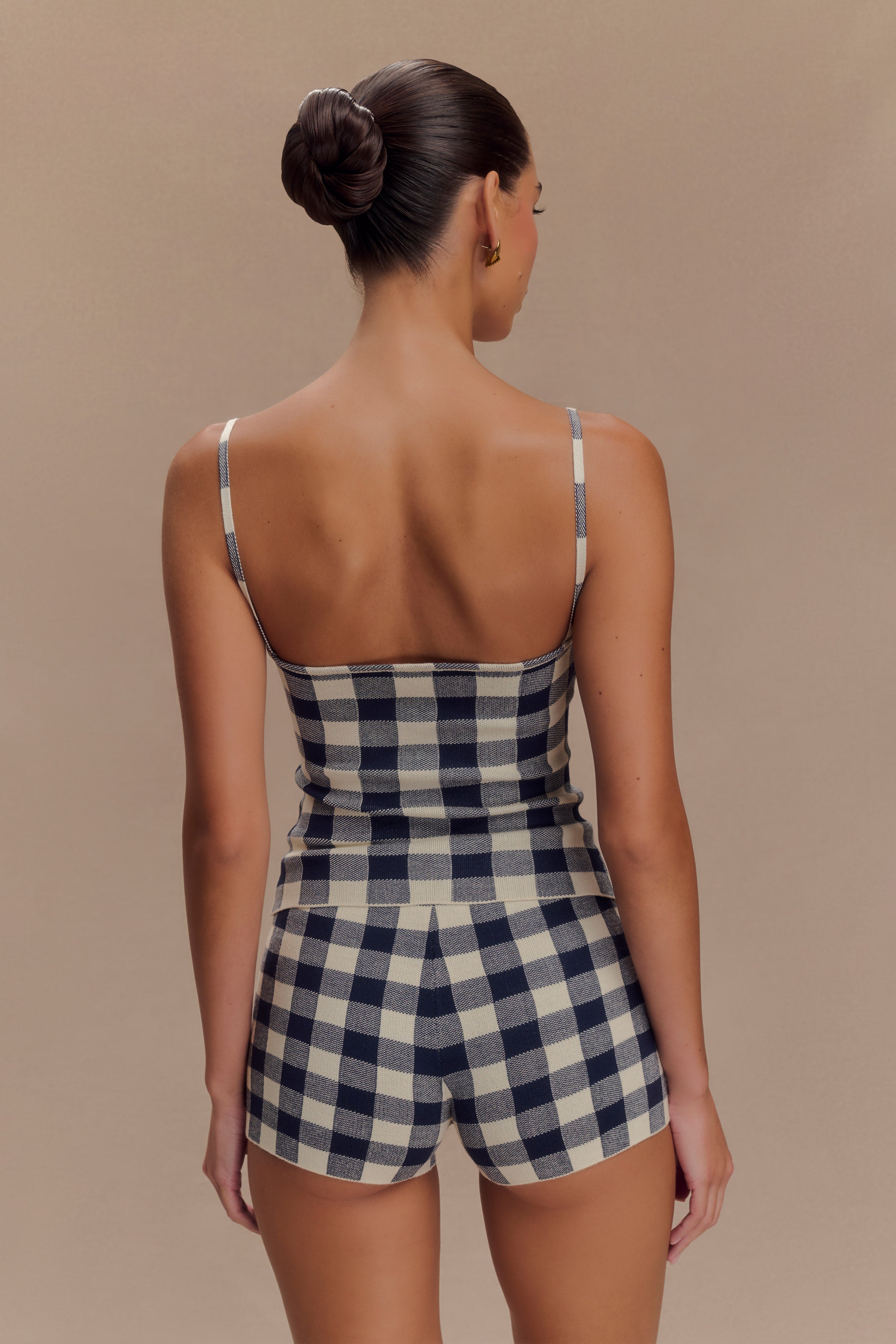 Marcie Sleeveless Knit Top - Navy Gingham、mySite、solidvoid