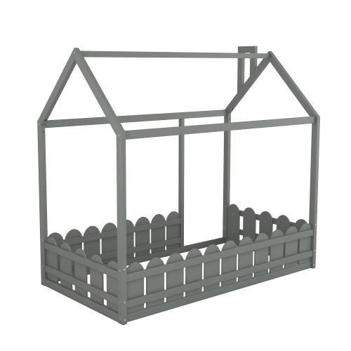 {Slats are not included}Twin Size Wood Bed House Bed Frame with Fence,for Kids,Teens, Girls,Boys {White}{OLD SKU:WF194274AAK}、、casual