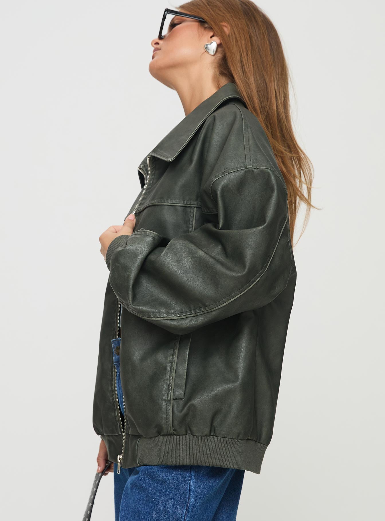 Goldsmith Faux Leather Bomber Jacket Washed Forest、mySite、solidvoid