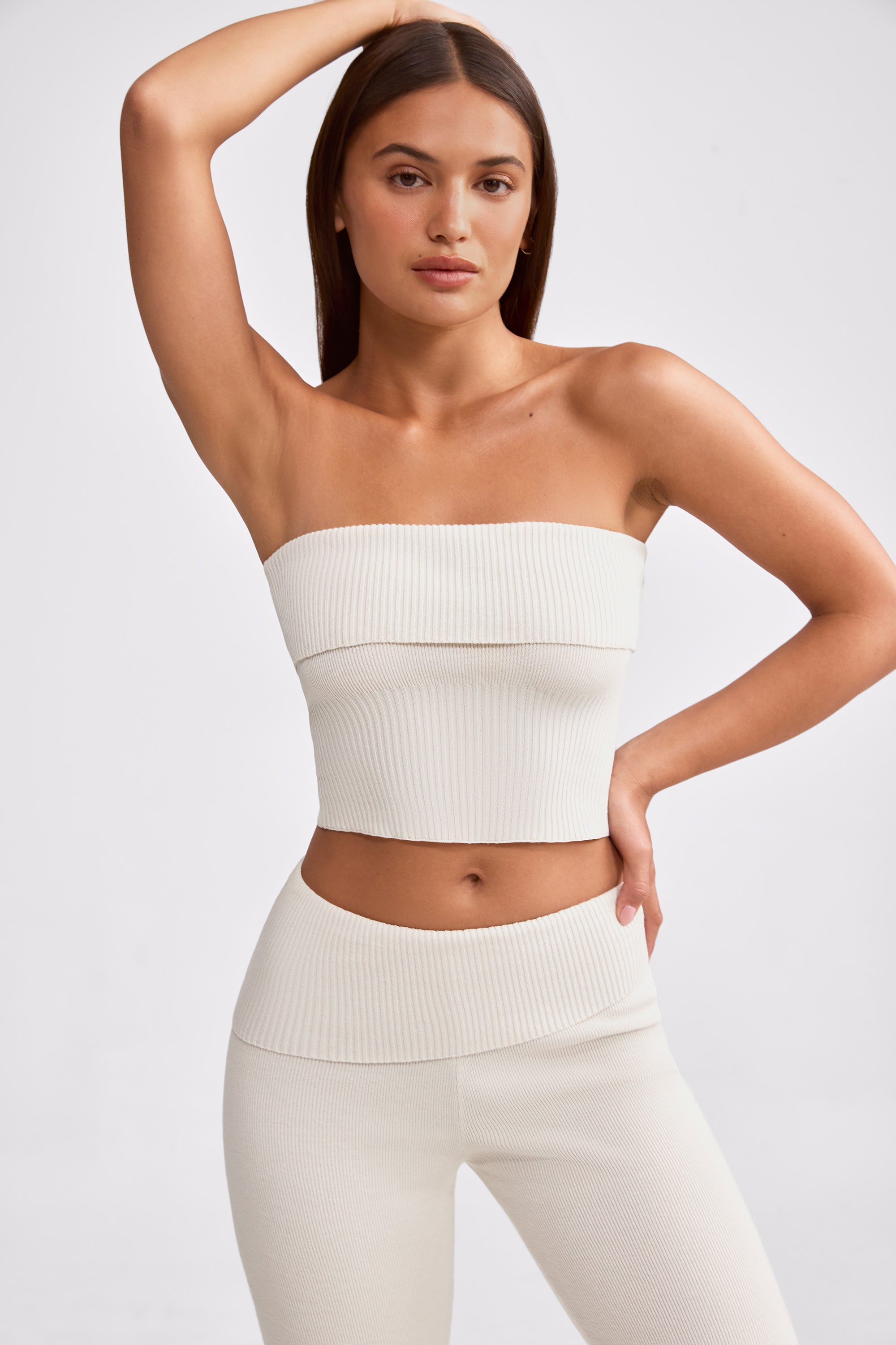 Bandeau Chunky Knit Crop Top in Cream、mySite、solidvoid
