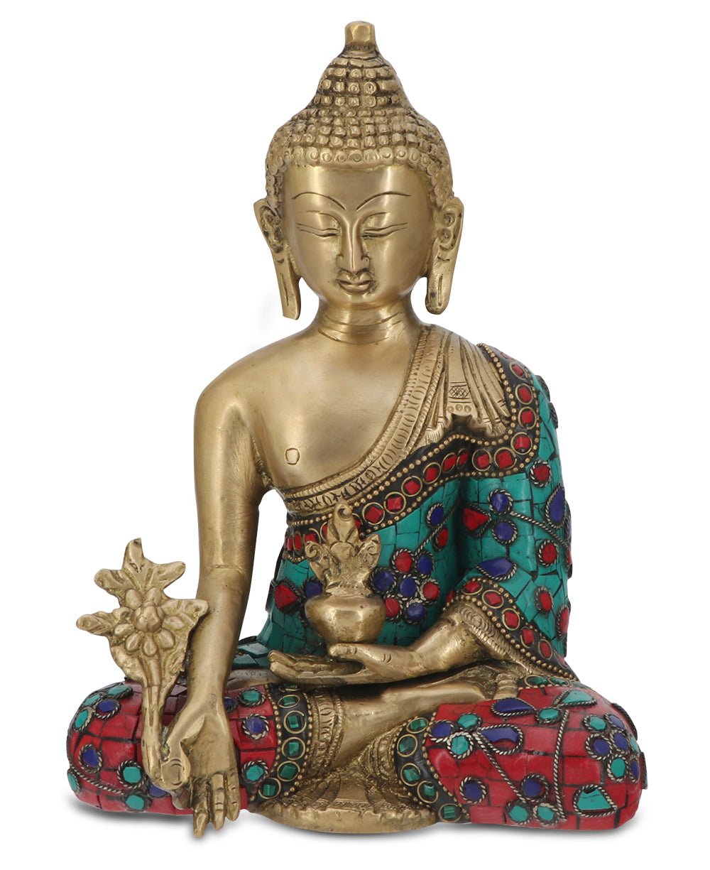 Medicine Buddha Statue in Red and Blue Artistic Brass Mosaic、mySite、topwebapps