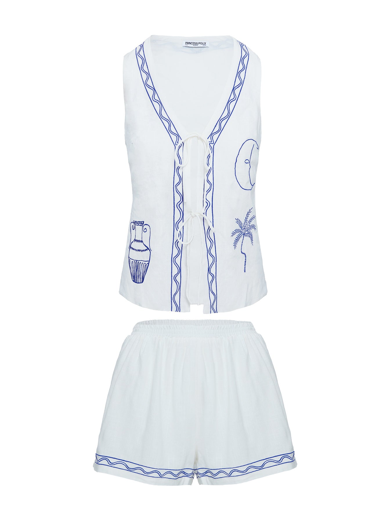 Sun And Palm Trees Vest Set White / Blue、mySite、solidvoid