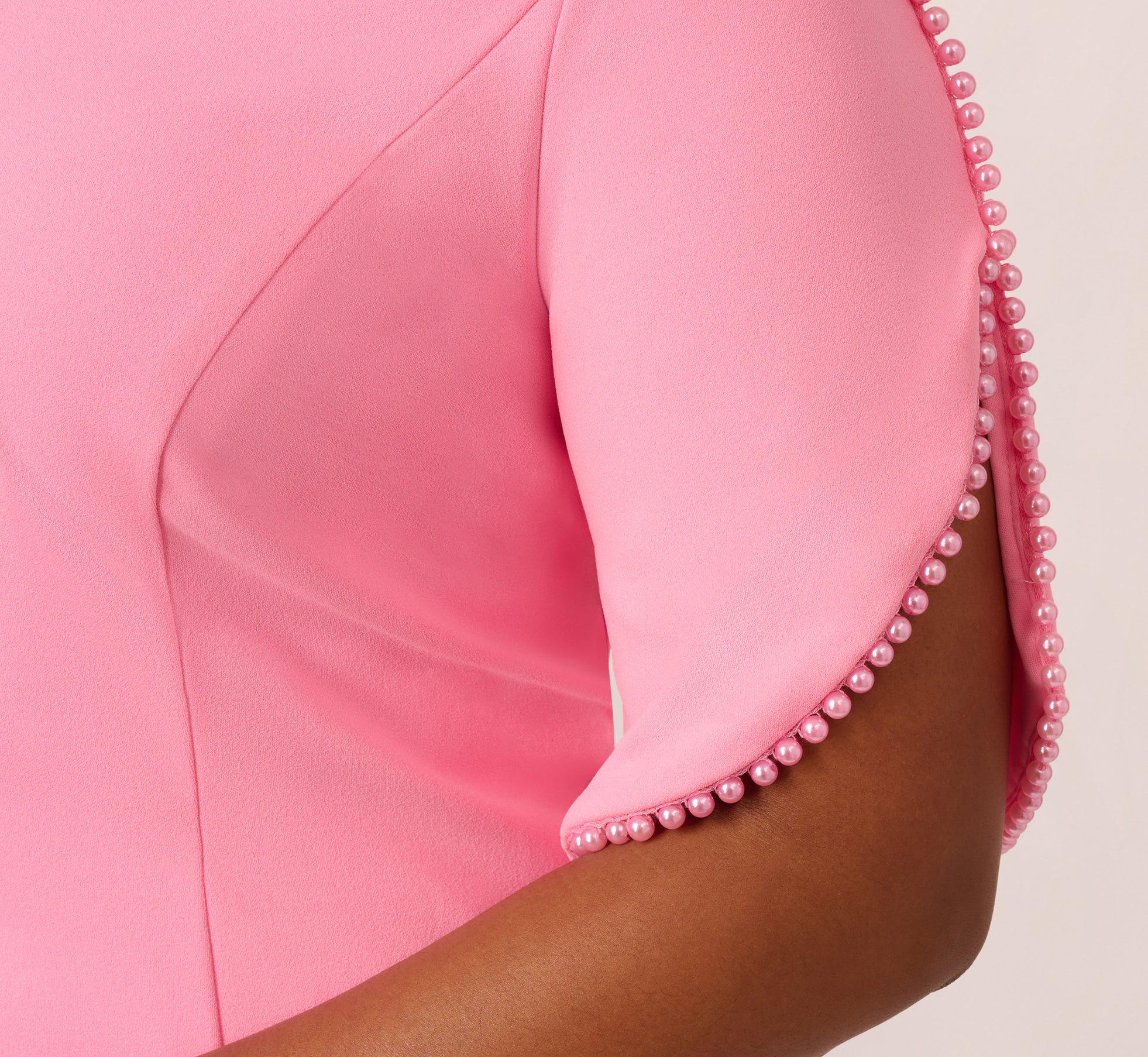 Plus Size Crepe Midi Length Sheath Dress With Pearl Trimmed Sleeves In Cherry Blossom、mySite、solidvoid