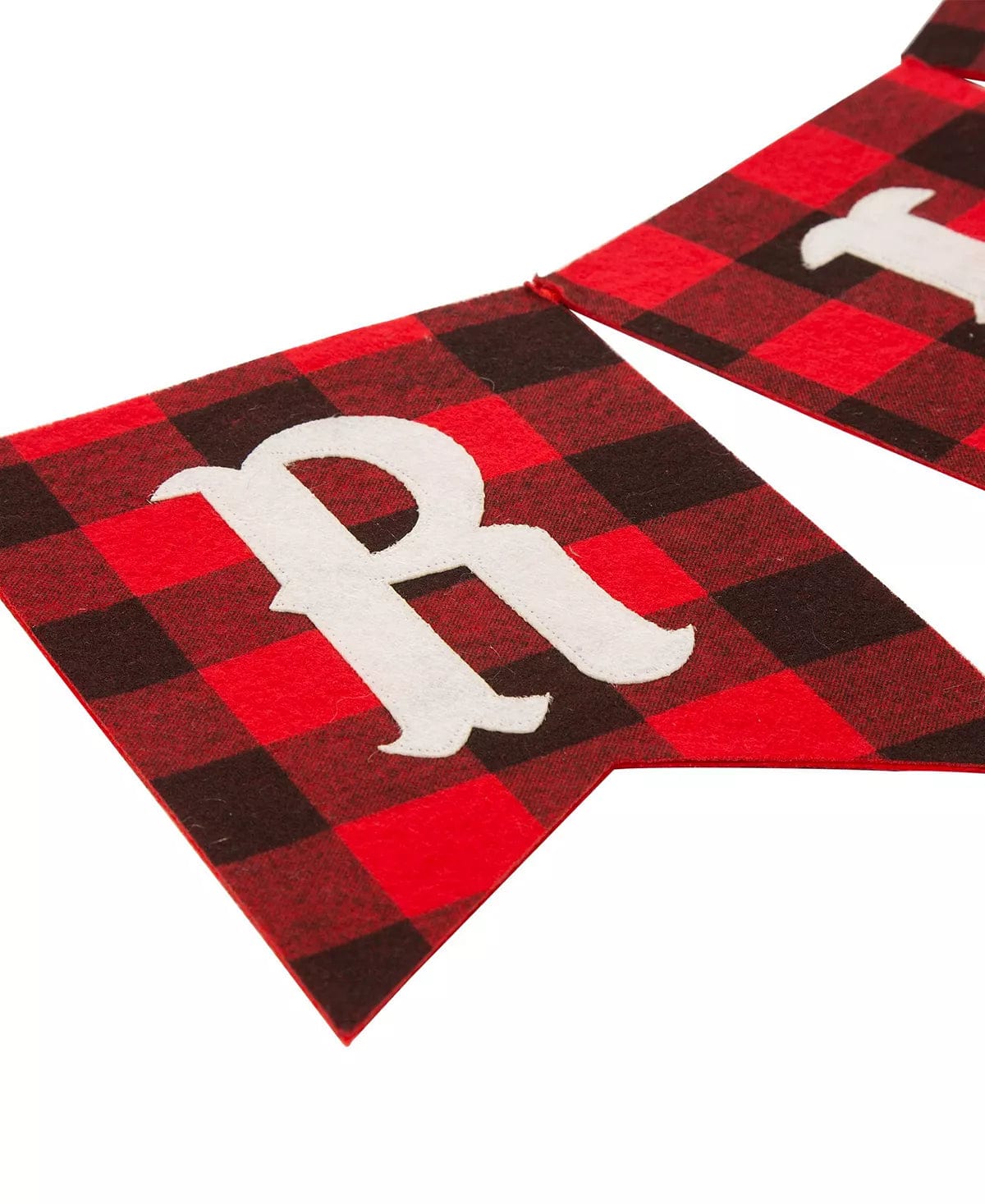 Merry Christmas Plaid Banner Garland Polyester Imported 8.75' L、mySite、g9winljtr