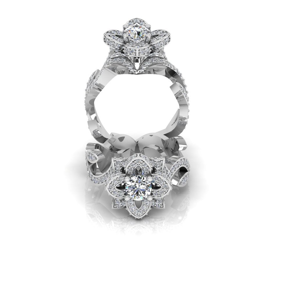 Round Floral Antique Moissanite Engagement Ring、mySite、hinf8tx79