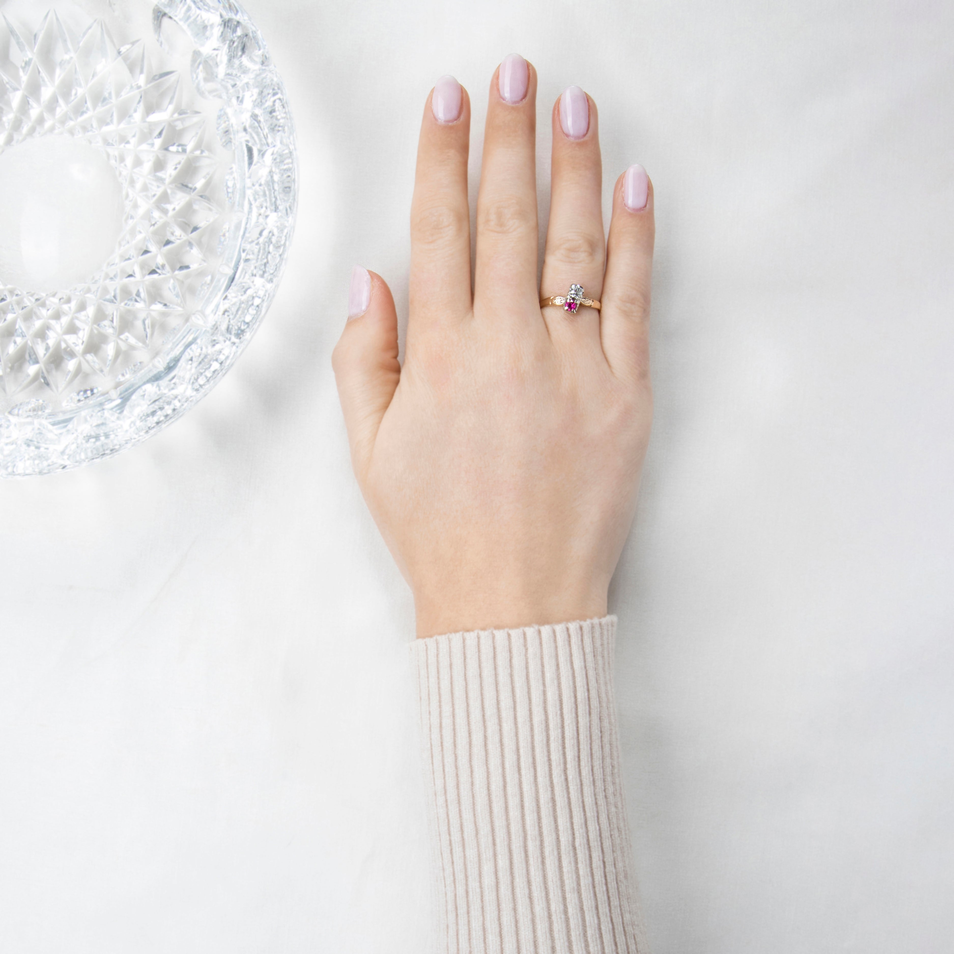 Antique Victorian 14k Yellow Gold .21ct Natural Diamond Synthetic Ruby Duo Ring、mySite、hinf8tx79