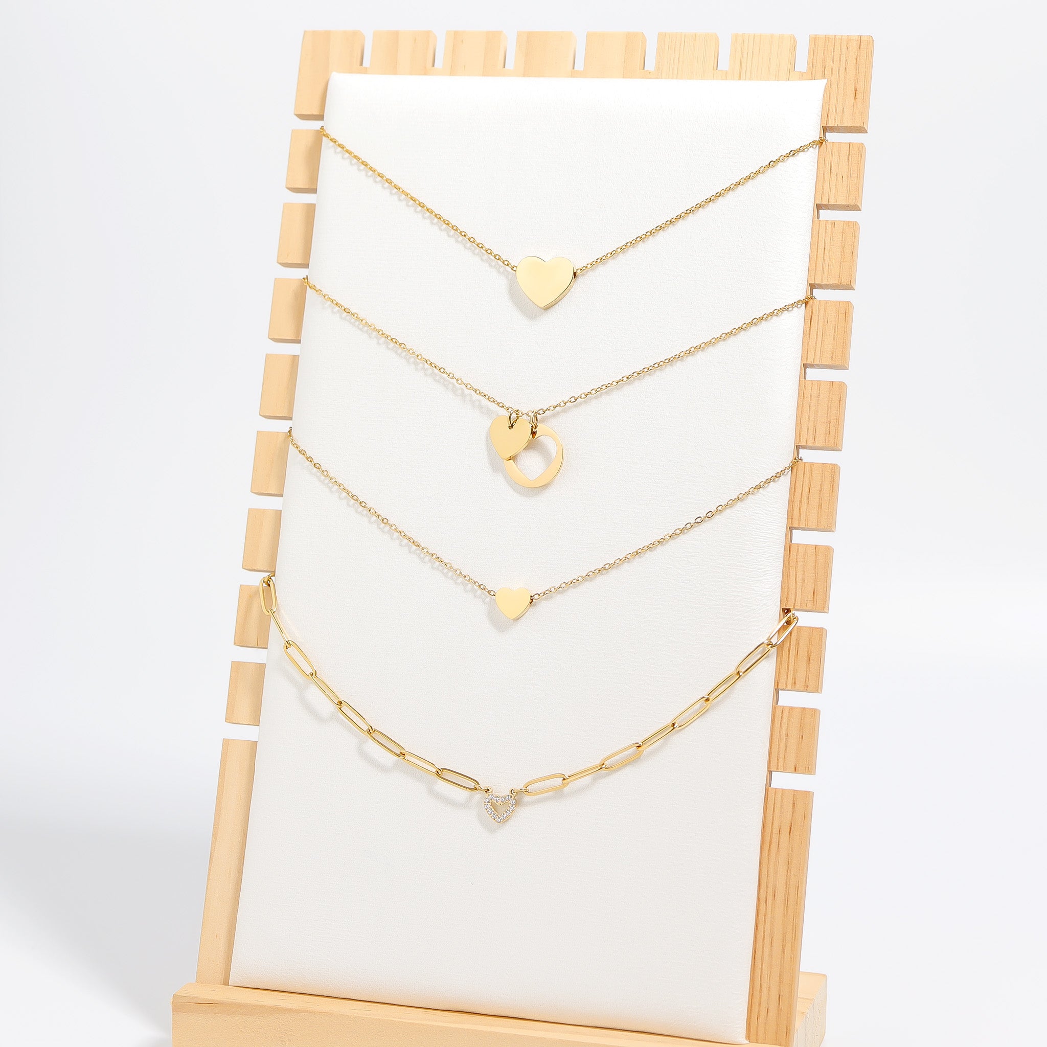 18K Gold PVD Stainless Steel Stone Heart Paperclip Chain Necklace / CHN9976、mySite、dreamappss