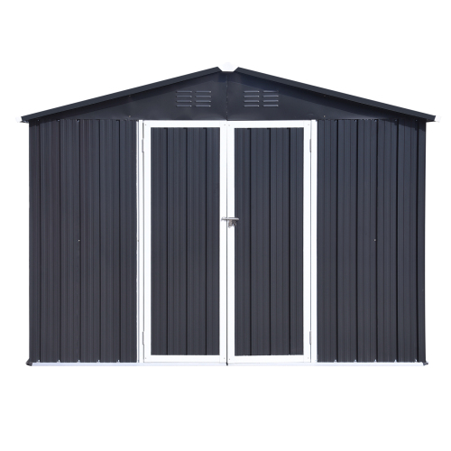 Metal garden sheds 8ftx10ft outdoor storage sheds white+coffee、、eastwooduniform