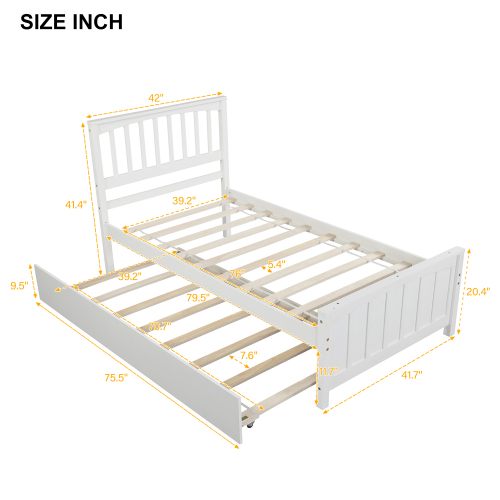 Twin size Platform Bed with Trundle, White、、casual