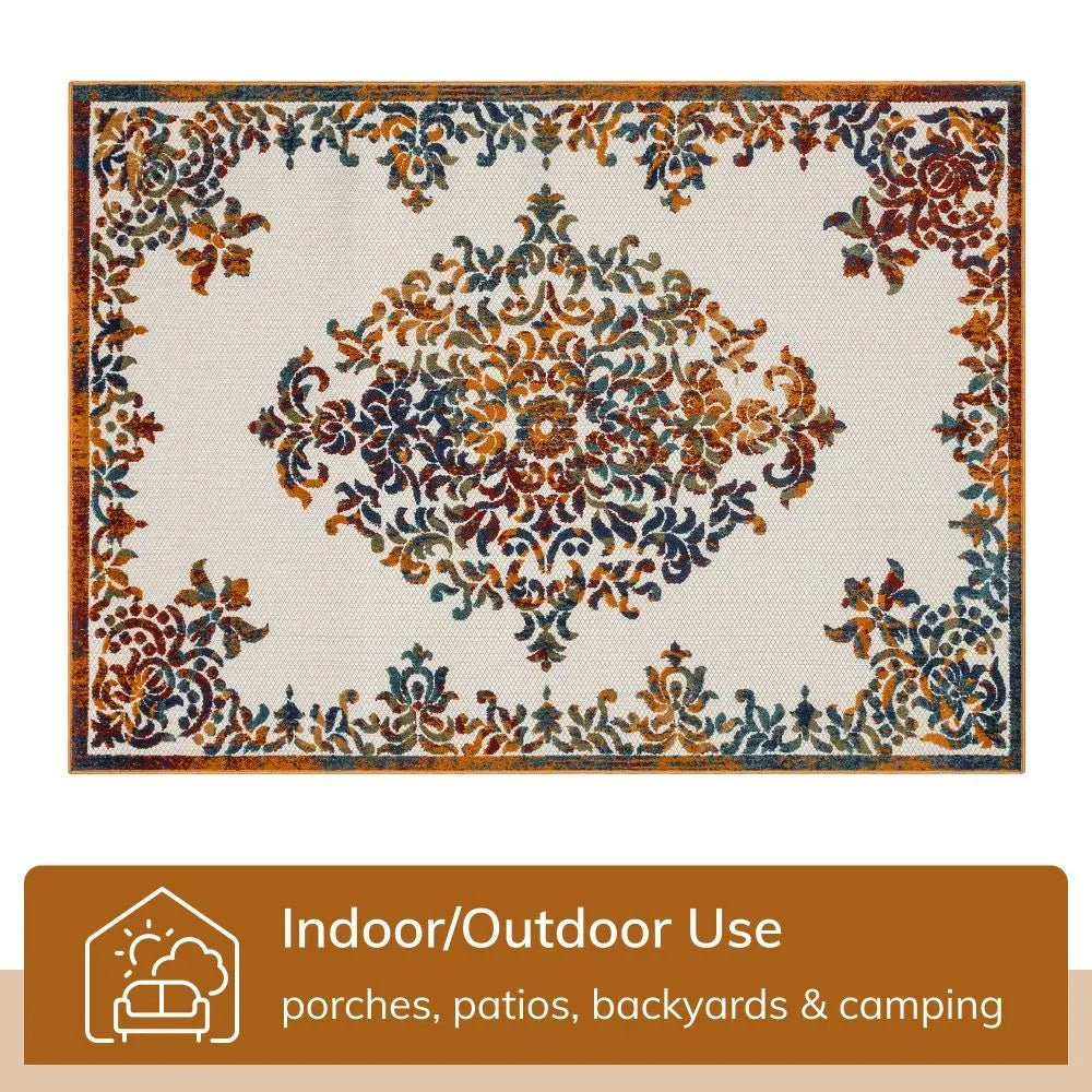 Arid Modern Medallion Persian Indoor/Outdoor Ivory High-Low Rug、mySite、gigharbornorthrealestate