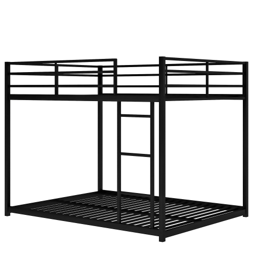 Full over Full Metal Bunk Bed, Low Bunk Bed with Ladder, Black(Old SKU:MF197034AAB)、、casual