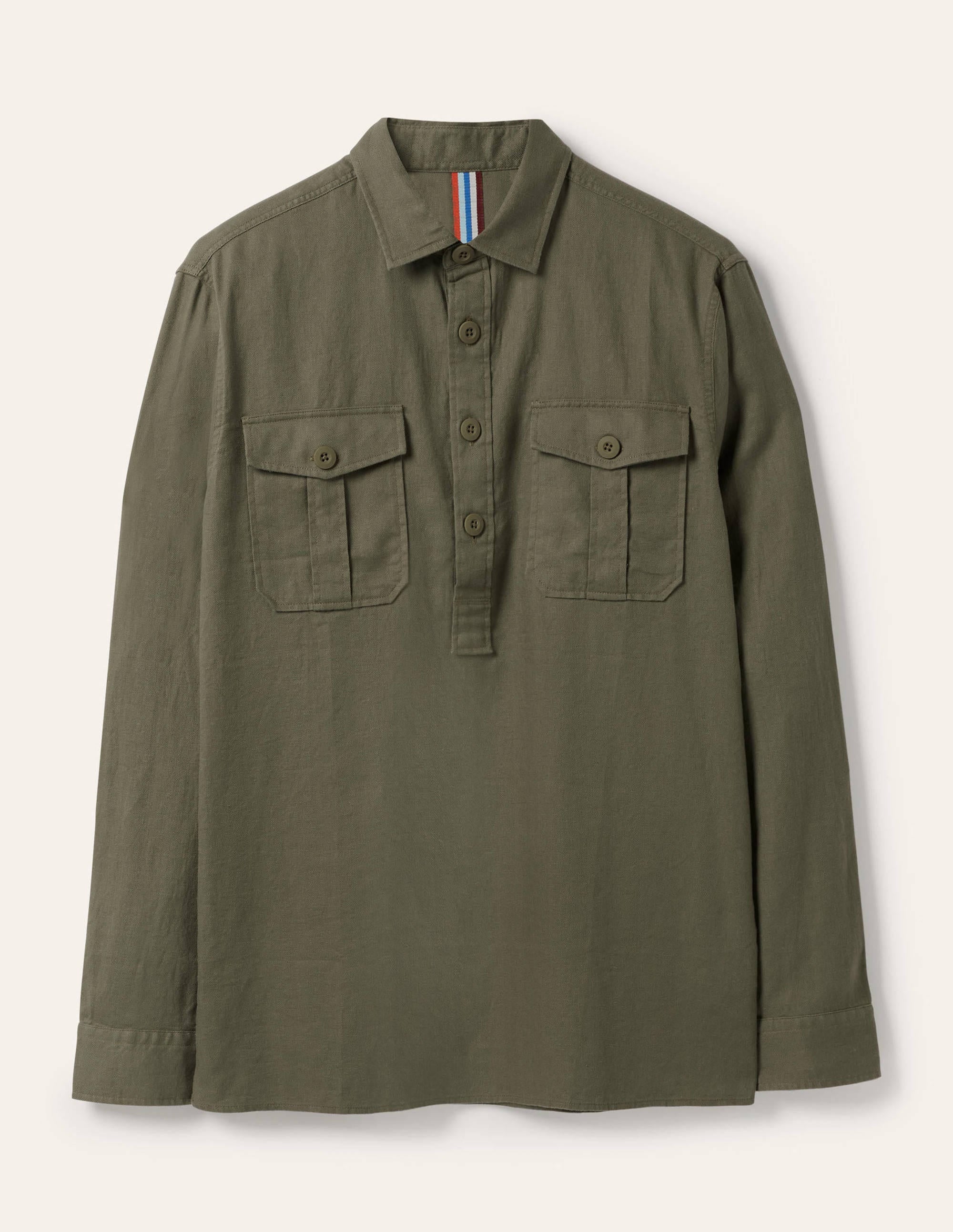  Linen Cotton Popover Shirt-Khaki Herringbone、mySite、ashleygrahame
