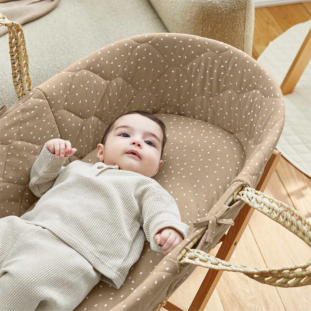  The Little Green Sheep Natural Quilted Moses Basket + Mattress - Truffle Rice Print、mySite、merchandisen
