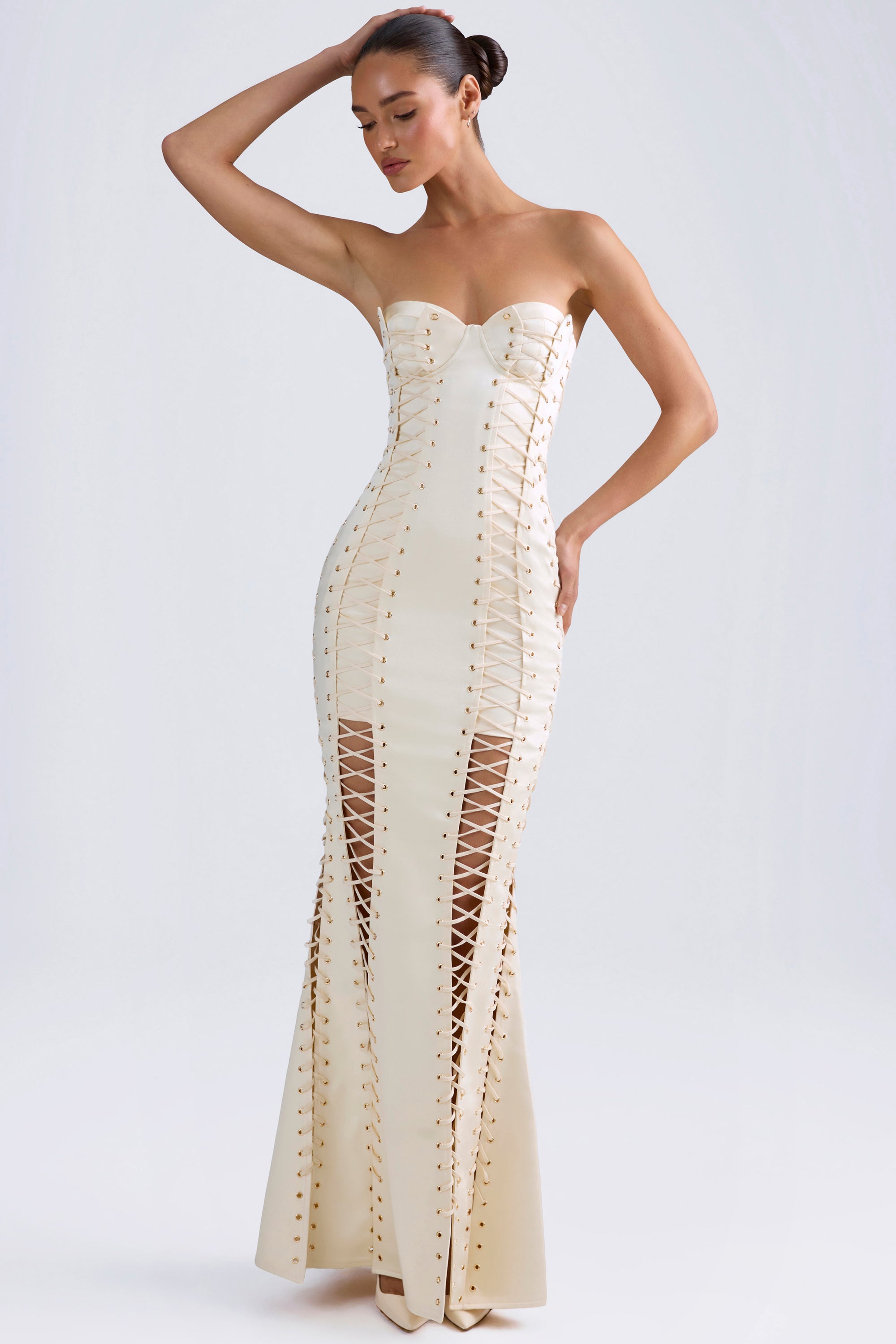 Lace-Up Corset Gown in Ivory、mySite、solidvoid