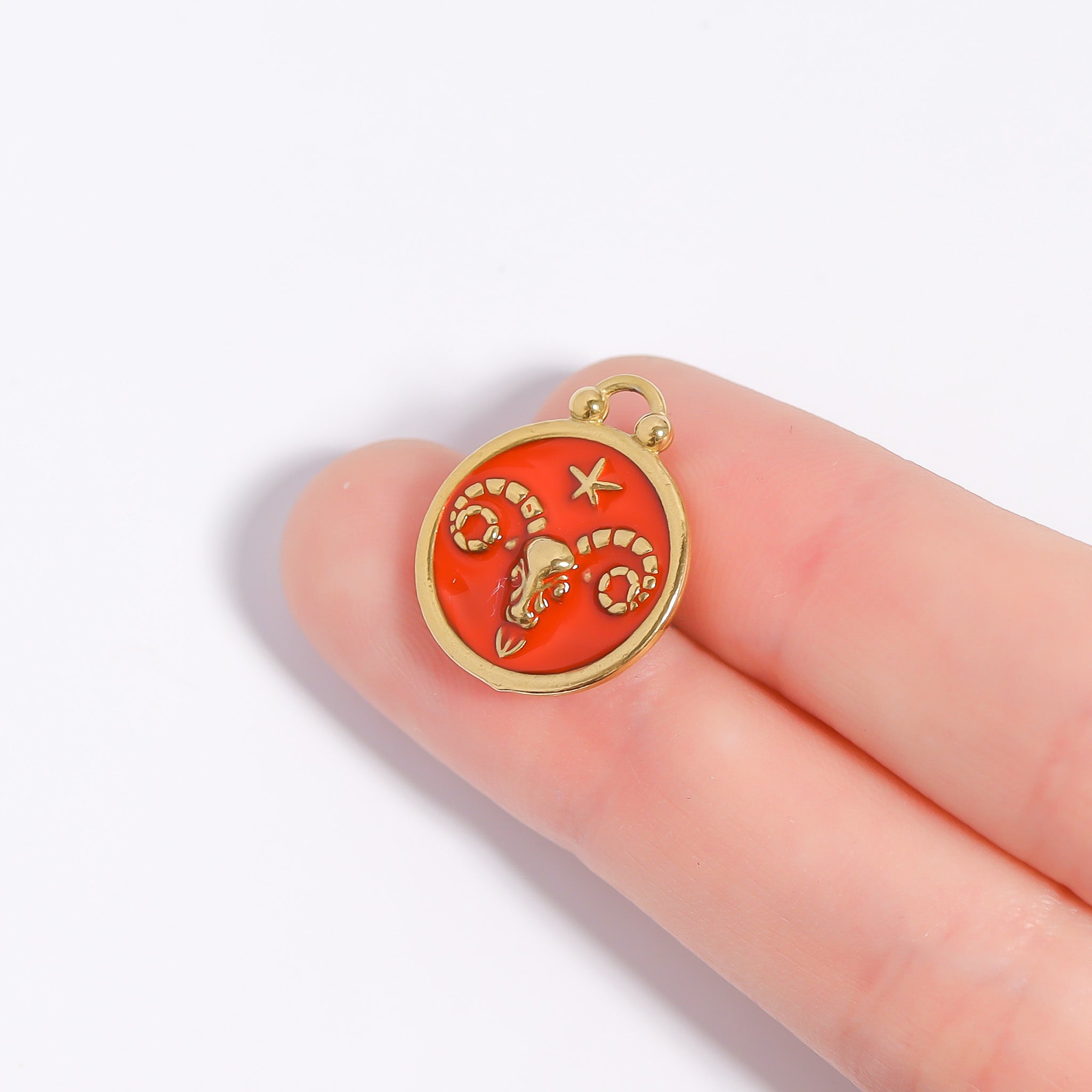 18K Gold PVD Stainless Steel Epoxy Filled Zodiac Pendants / PDL0218、mySite、dreamappss