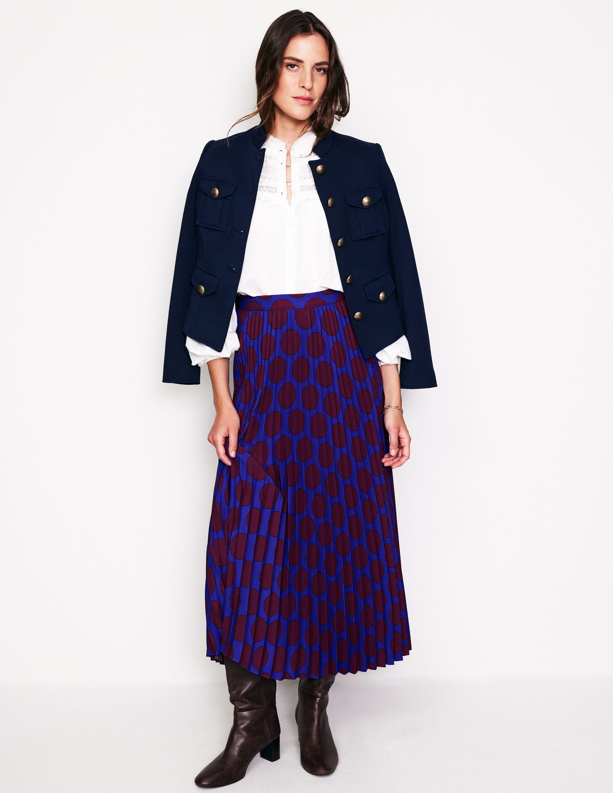  Camilla Pleated Midi Skirt-Chestnut, Large Spot、mySite、ashleygrahame