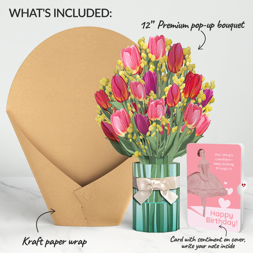 Cheerful Tulips Birthday Bouquet and Dancing Through Life Sentiment Set、mySite、solidvoid