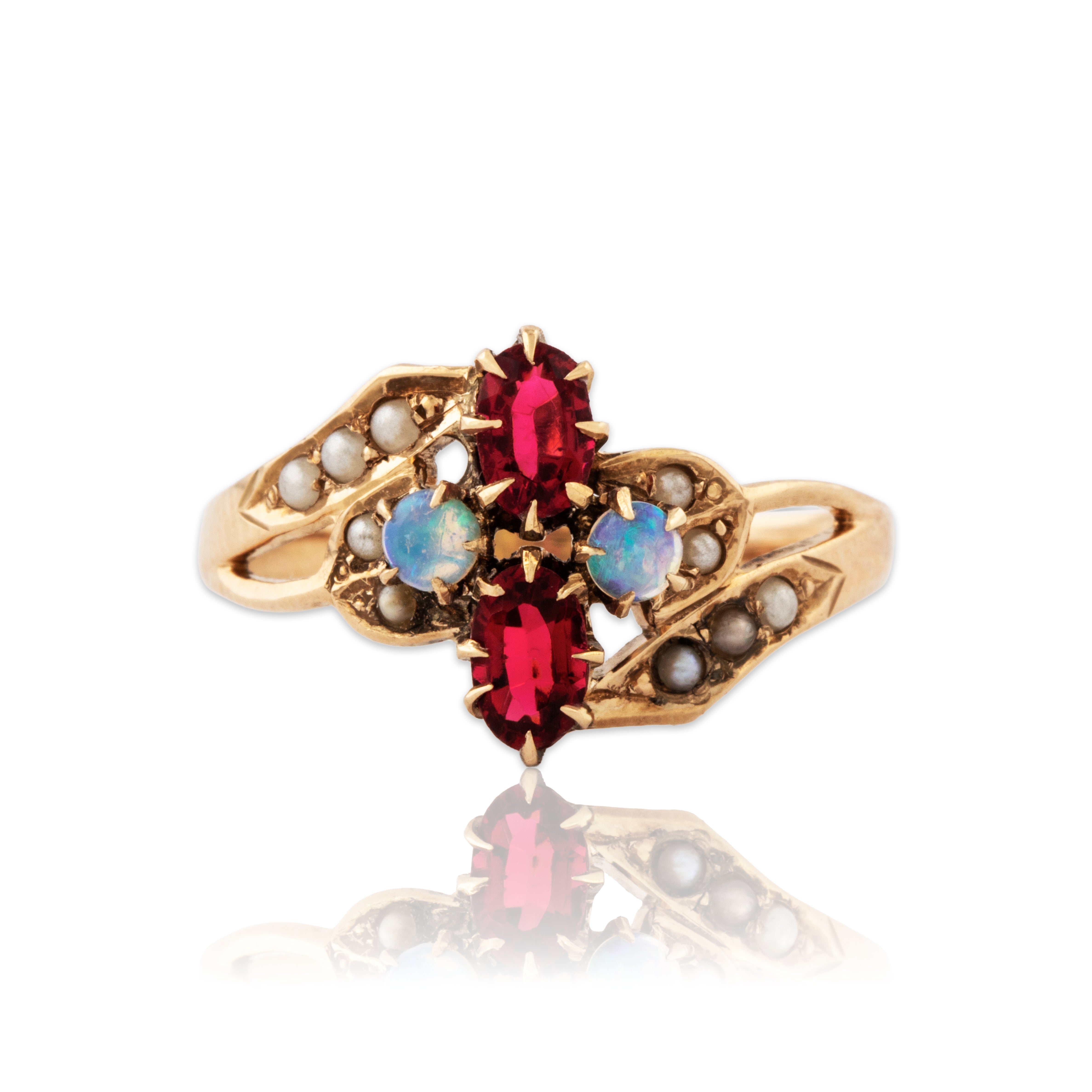 Antique Victorian 10k Yellow Gold Opal Pearl Red Glass Wonderful Ring 7.50、mySite、hinf8tx79