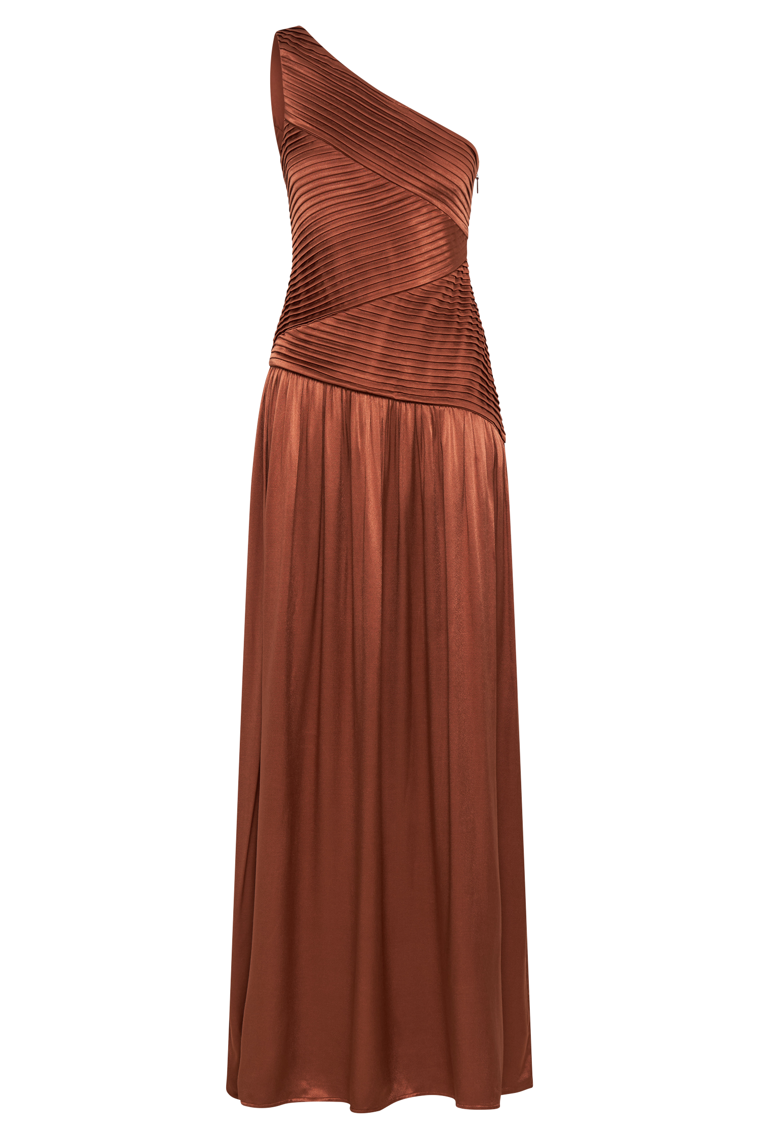 Jenna One Shoulder Pleated Maxi Dress - Wood、mySite、solidvoid
