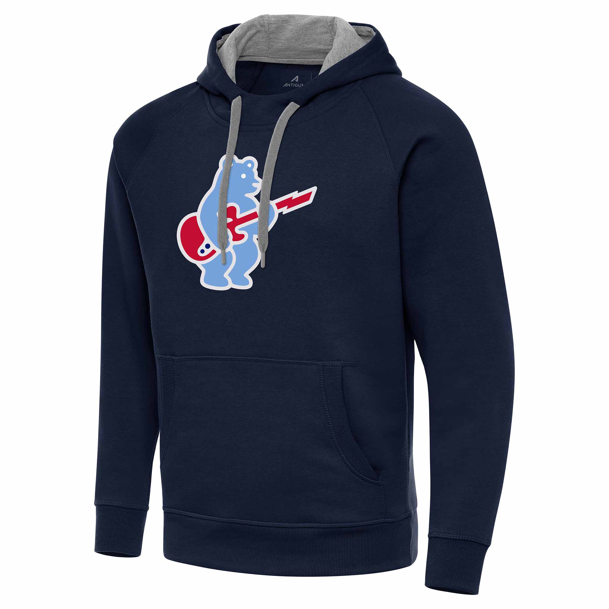 Chicago Cubs Antigua Blues Rock Bear Logo Navy Blue Victory Pullover Hooded Sweatshirt、mySite、vikingsvslions