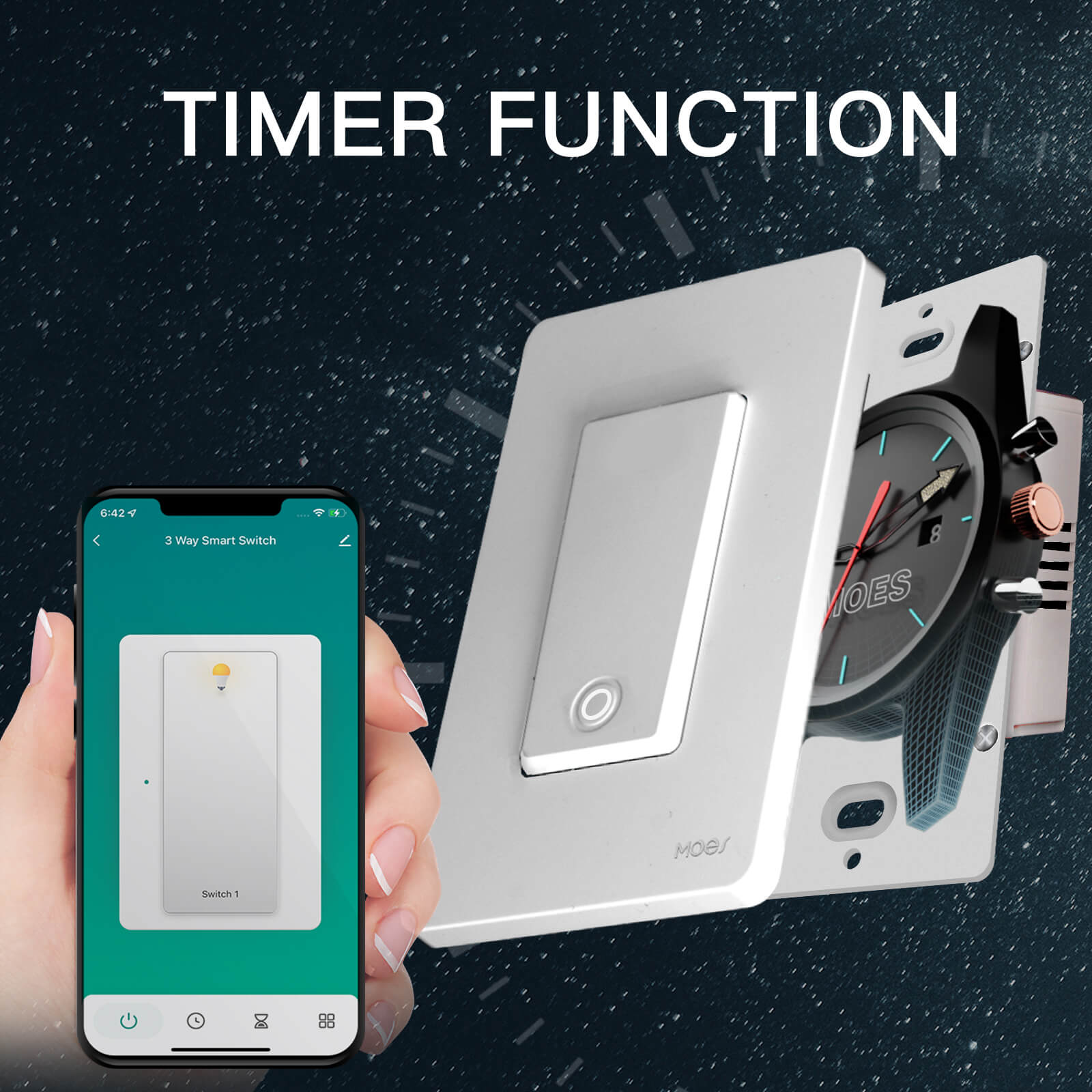 MOES Star Ring 3rd Generation WiFi Smart Light Switch No Neutral Required No Capacitor Alexa Google APP Control、mySite、fannypackpong