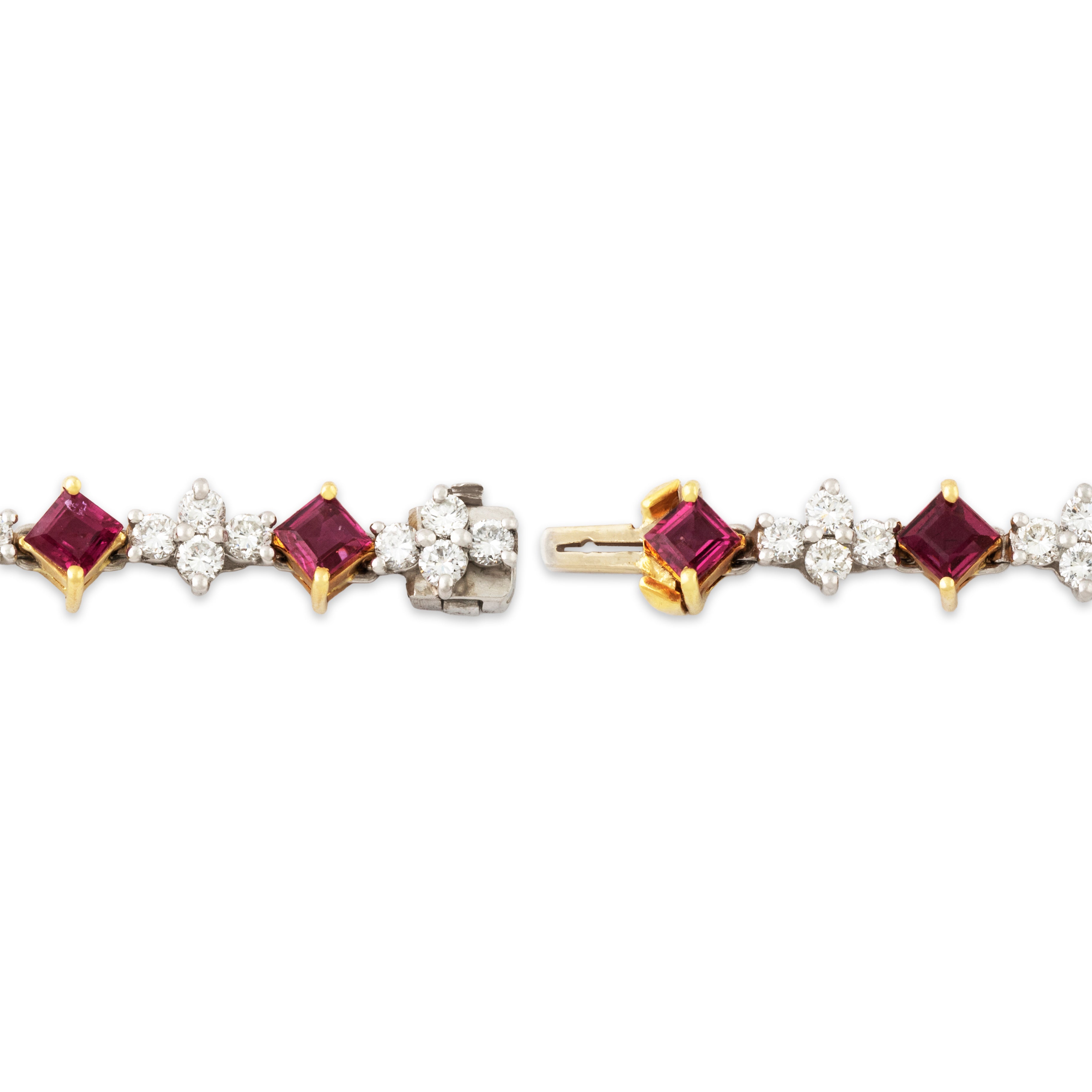 Vintage Platinum & 18k Yellow Gold 3.6cttw Ruby 2.34cttw Diamond Bracelet 6.5、mySite、hinf8tx79