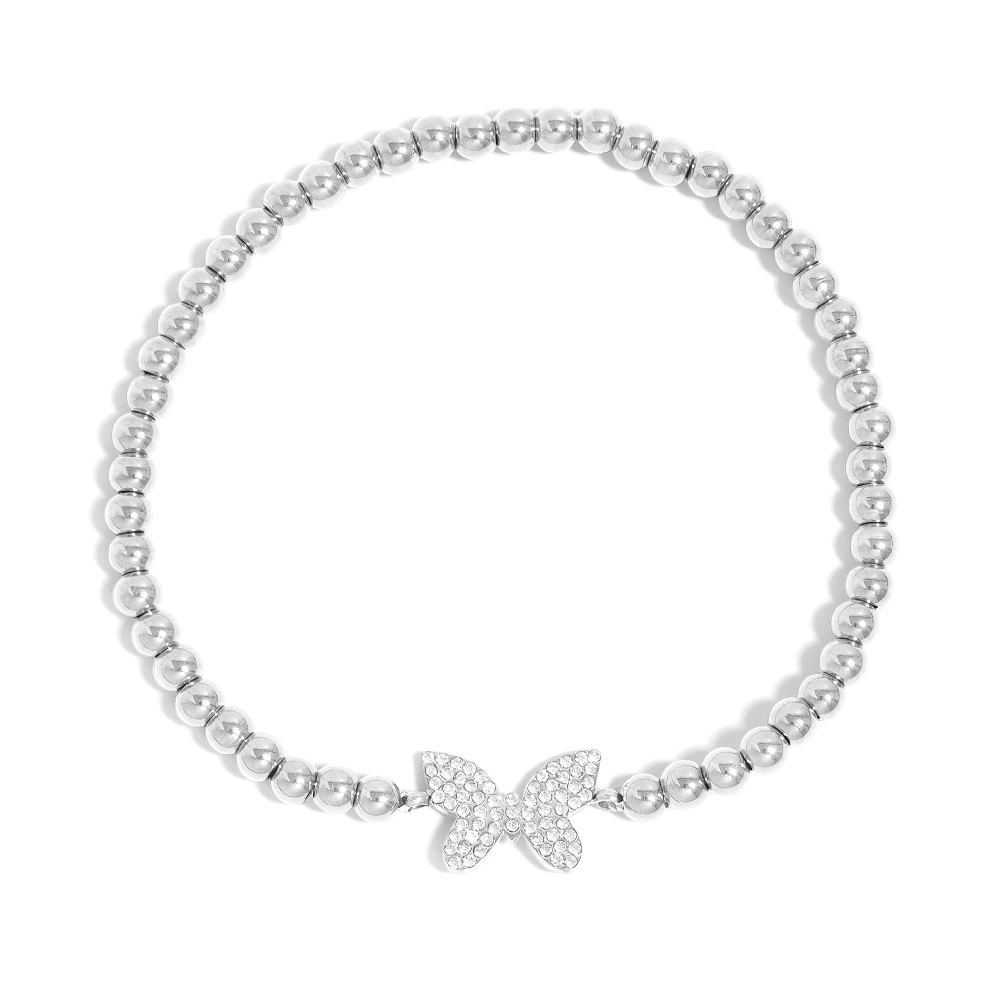 18K Gold PVD Stainless Steel Stone Butterfly Metal Beaded Stretch Bracelet / BRJ1021、mySite、dreamappss