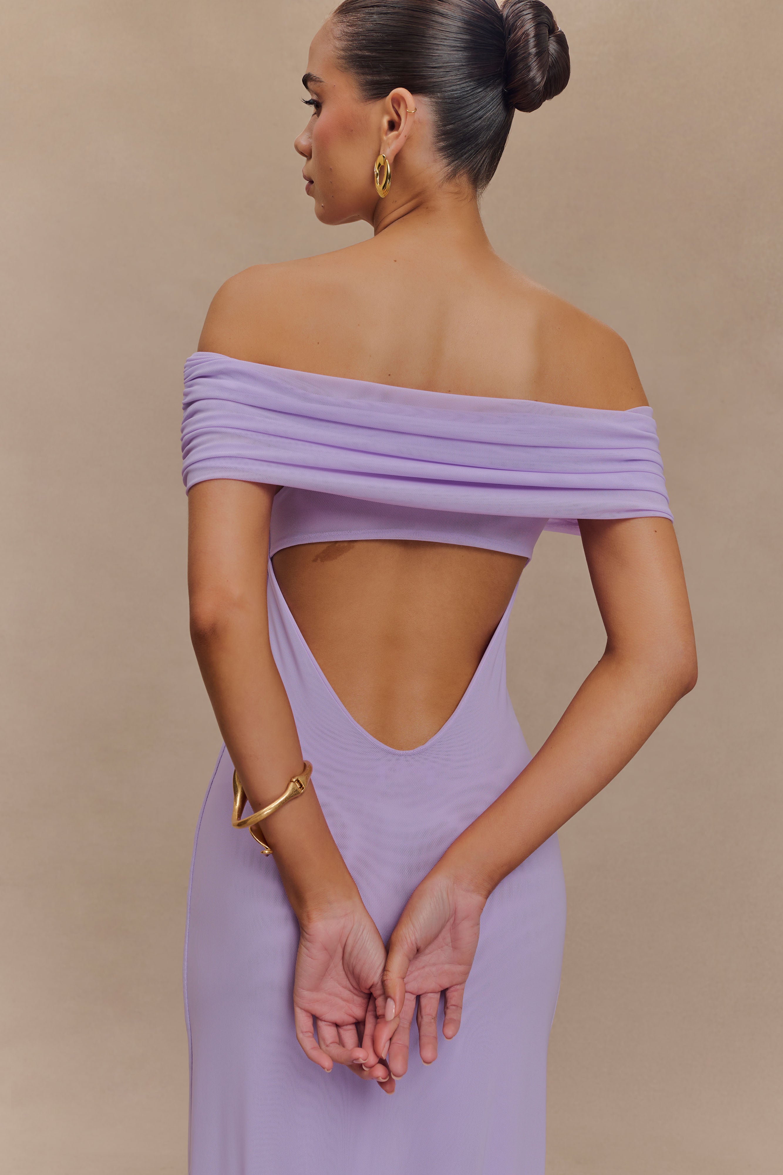 Audrey Off Shoulder Mesh Maxi Dress - Lilac、mySite、solidvoid