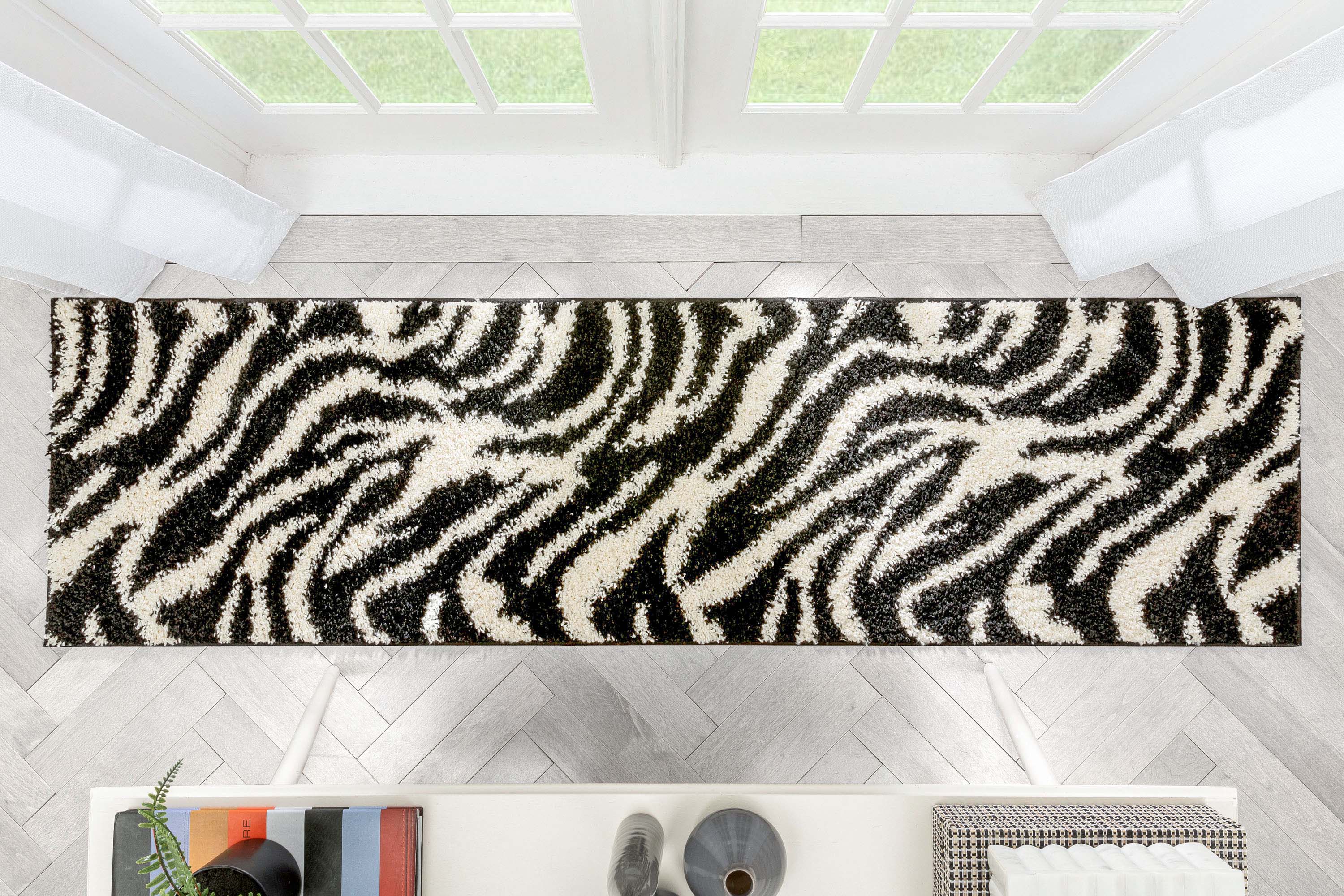 Safari Zebra Black Contemporary Shag Rug、mySite、gigharbornorthrealestate
