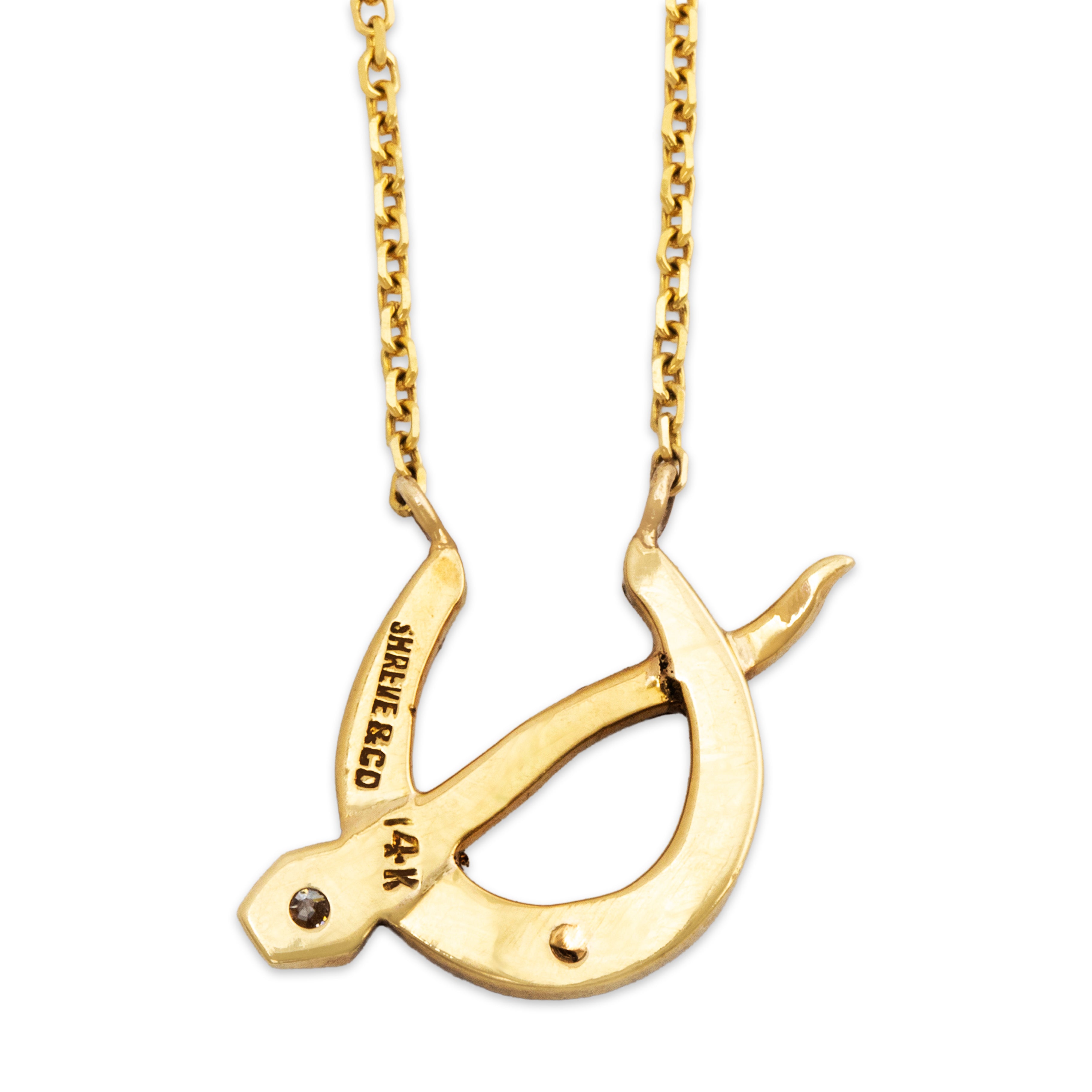 Antique Shreve & Co. 14k Yellow Gold Pearl Diamond Horseshoe Necklace 16-18、mySite、hinf8tx79