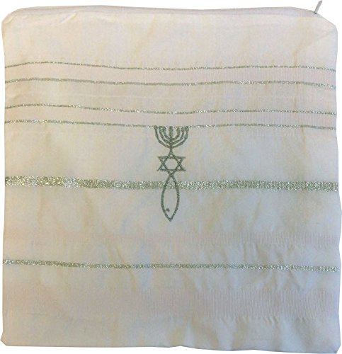Holy Land Market Mens Messianic Shawl/Tallit - The Messiah Tallit (All White/Silver, 72x36 Inches)、mySite、topwebapps