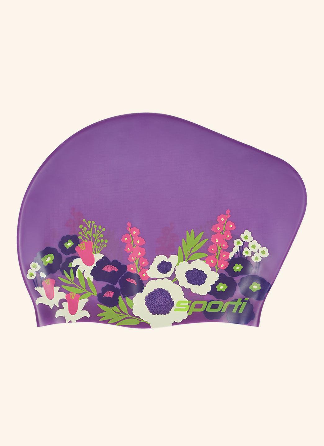 Sporti Spring Meadow Long Hair Bun Silicone Swim Cap、mySite、noshort