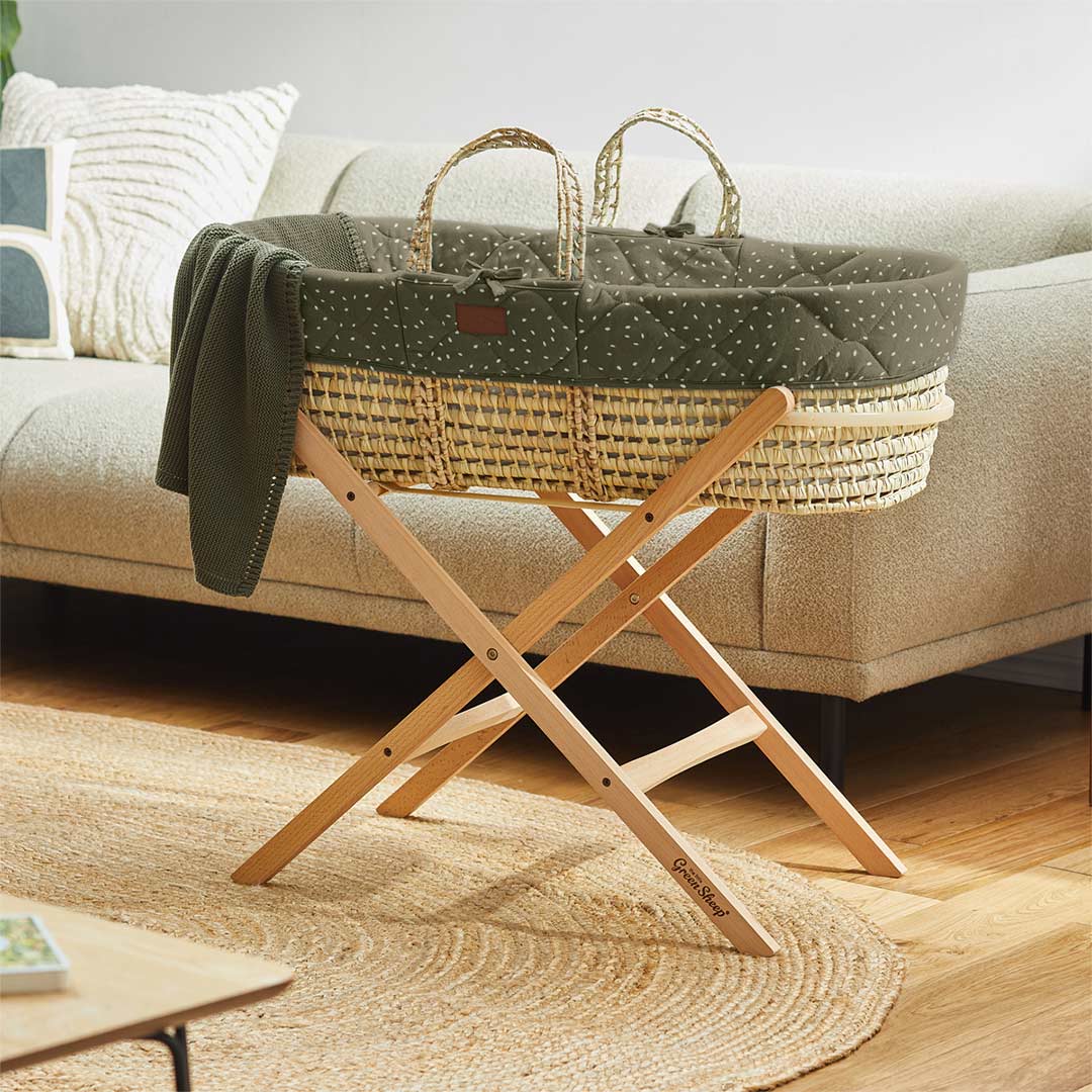  The Little Green Sheep Natural Quilted Moses Basket + Mattress - Juniper Rice Print、mySite、merchandisen
