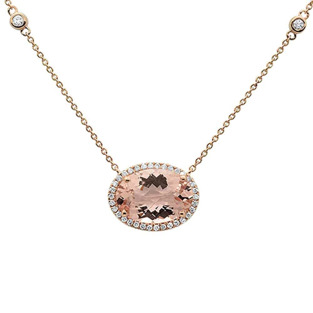 Morganite and Diamond Oval Necklace in 10K Rose Gold-Stunning!、mySite、g9winljtr