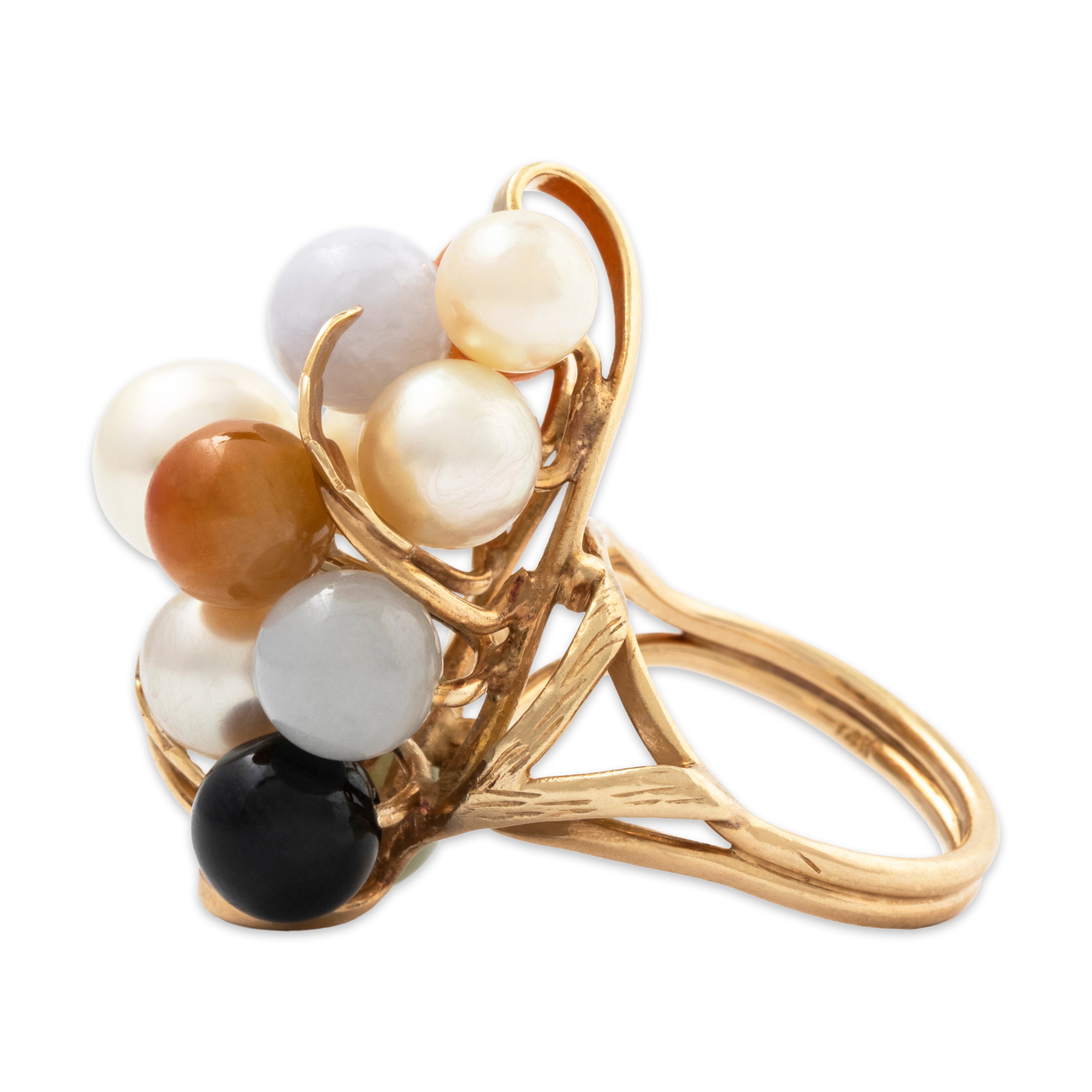 Vintage Ming's 14k Yellow Gold Pearl Carnelian Onyx & Jade Cocktail Ring 6.00、mySite、hinf8tx79