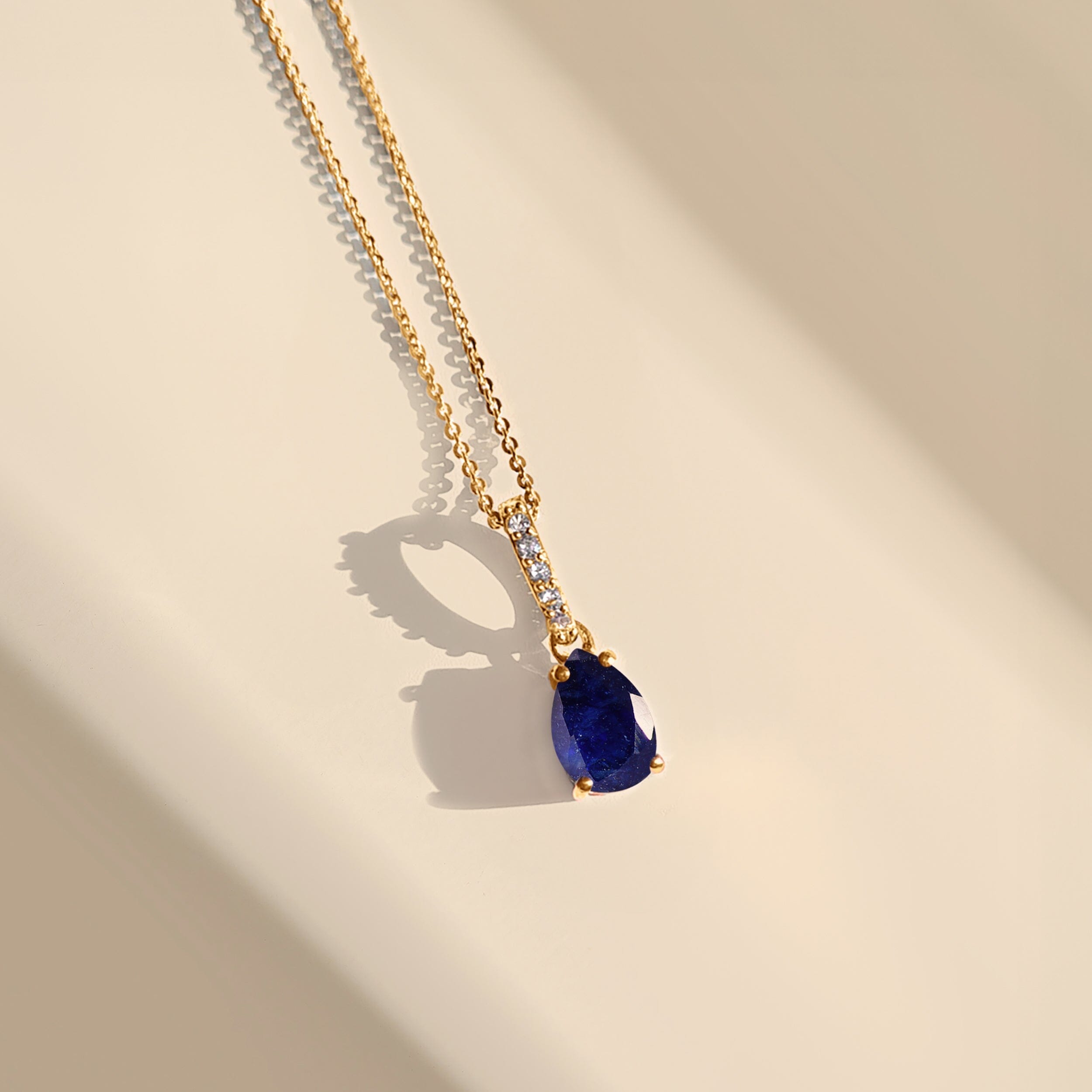 Blue Sapphire Birthstone Sway Necklace & Herringbone Chain、mySite、hinf8tx79