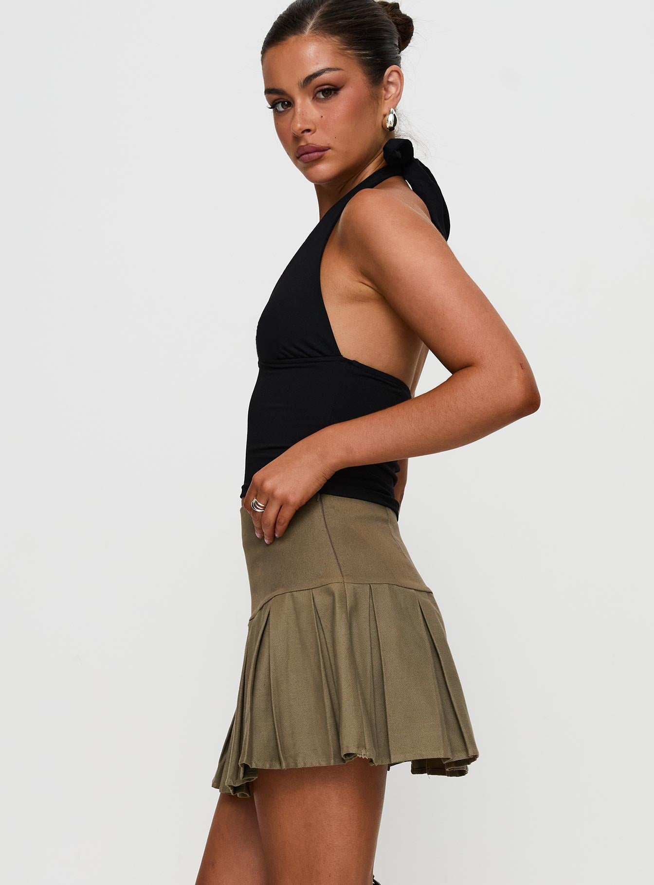 Feodora Pleat Mini Skirt Khaki、mySite、solidvoid