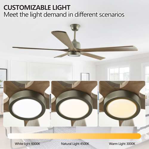 65 Inch Black Ceiling Fan with Light, 5-Blade Dimmable LED Ceiling Fan with Remote Control, Modern Quiet Design for Living Room and Bedroom (Silent/6-Speed/Reversible/DC Motor)、、eastwooduniform