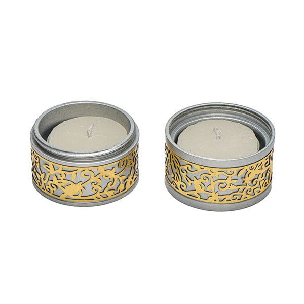 Travel Shabbat Tea Light Holders with Metal Pomegranate Cutout by Yair Emanuel - Gold、mySite、topwebapps