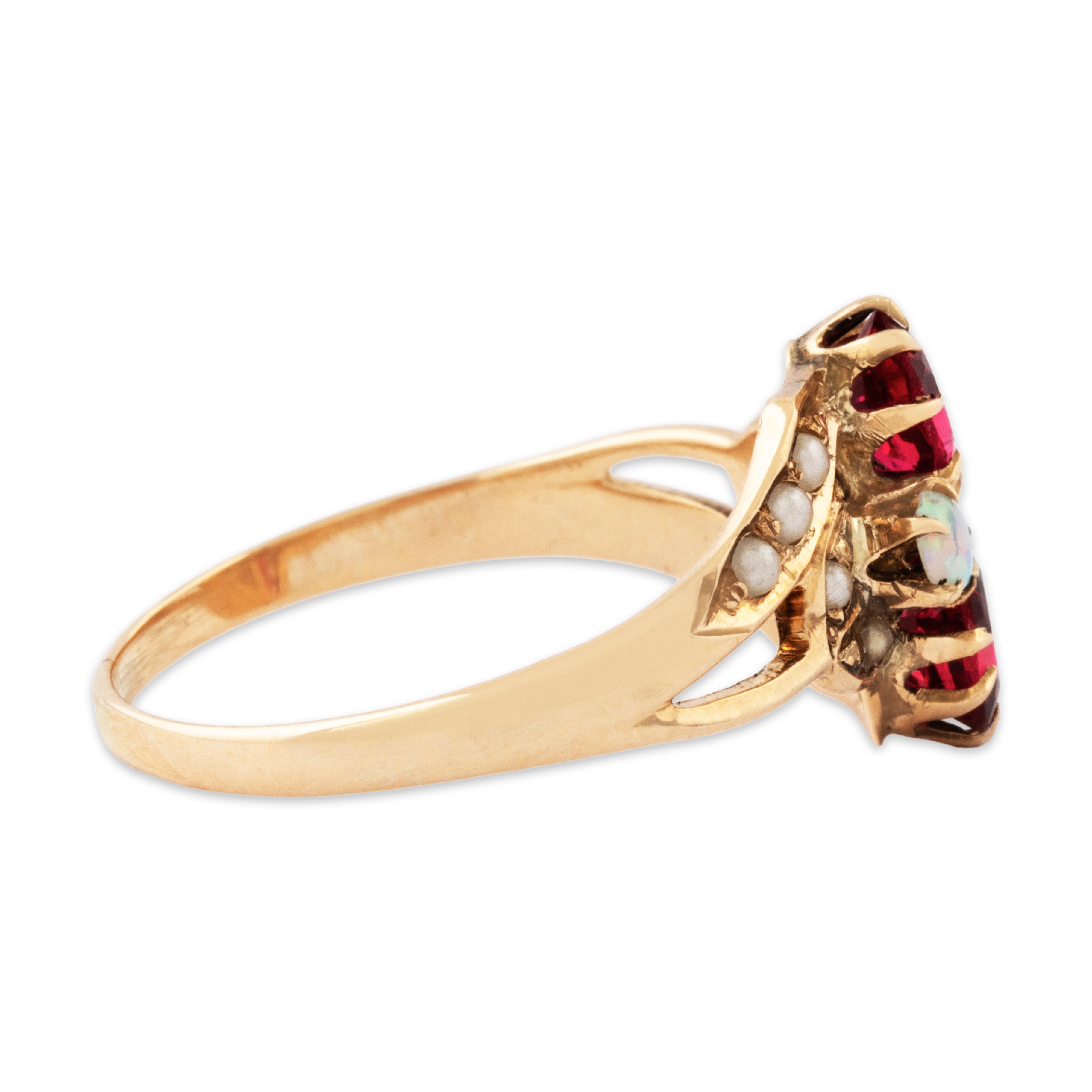 Antique Victorian 10k Yellow Gold Opal Pearl Red Glass Wonderful Ring 7.50、mySite、hinf8tx79