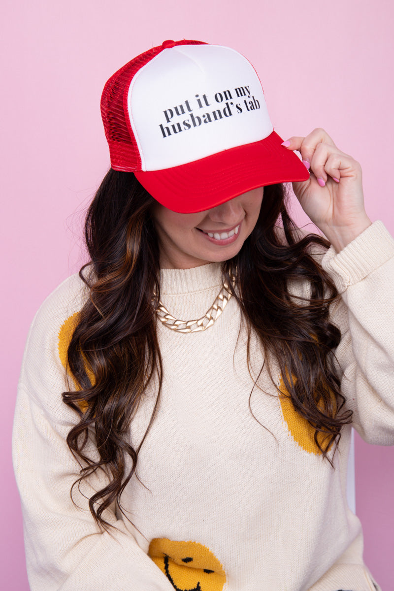 Put It On My Husband's Tab Trucker Hat - Red、mySite、hinf8tx79