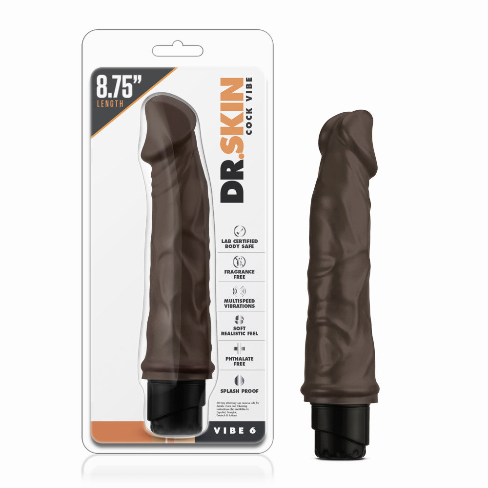 Dr. Skin By Blush® | Cock Vibe 6 Realistic Chocolate 9-Inch Long Vibrating Dildo、mySite、bottomscart