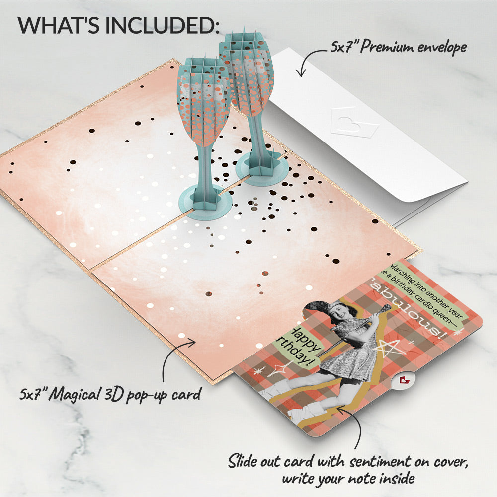 Champagne Toast Birthday Pop-Up Card and Cardio Queen Sentiment Set、mySite、solidvoid