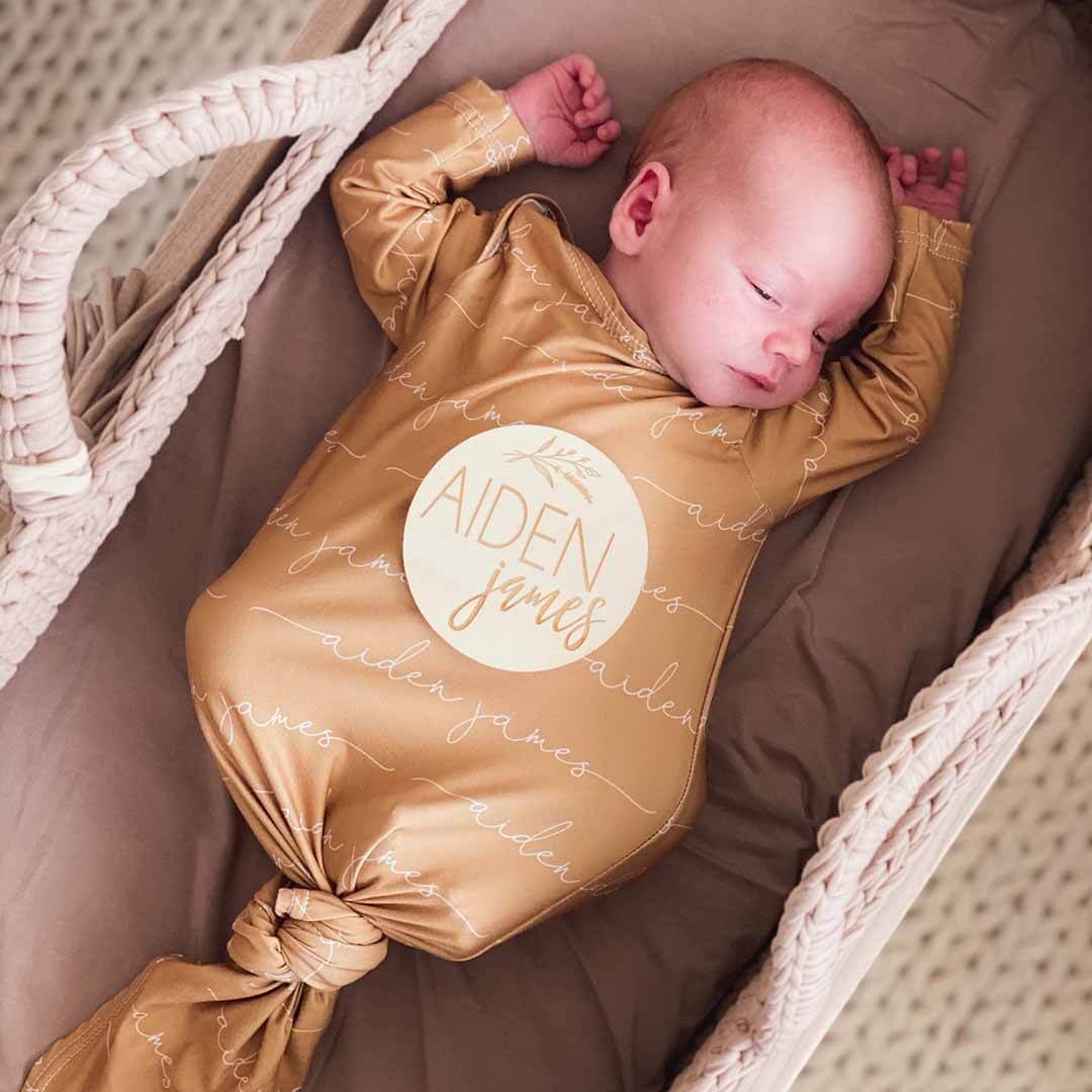  Solid Mustard Personalized Newborn Baby Knot Gown、mySite、layawaytickets