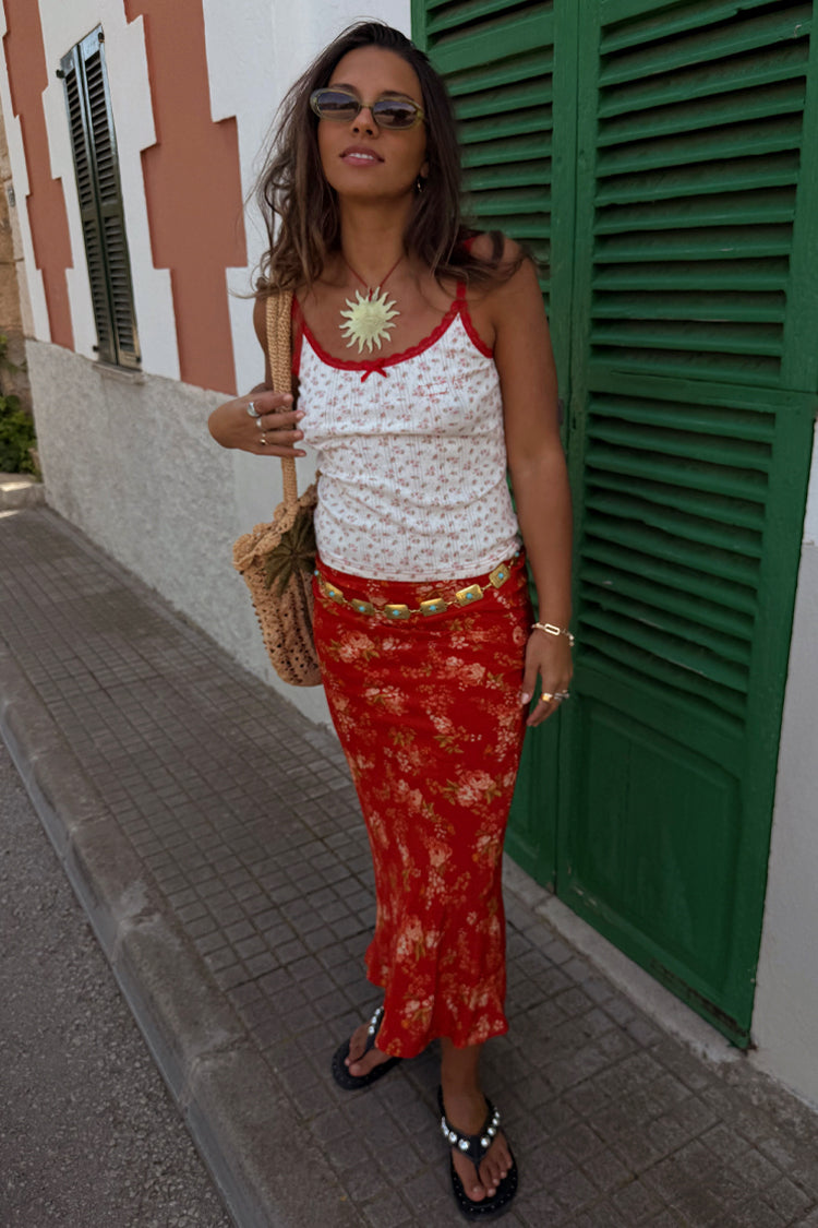 Red Floral Midi Skirt、mySite、solidvoid