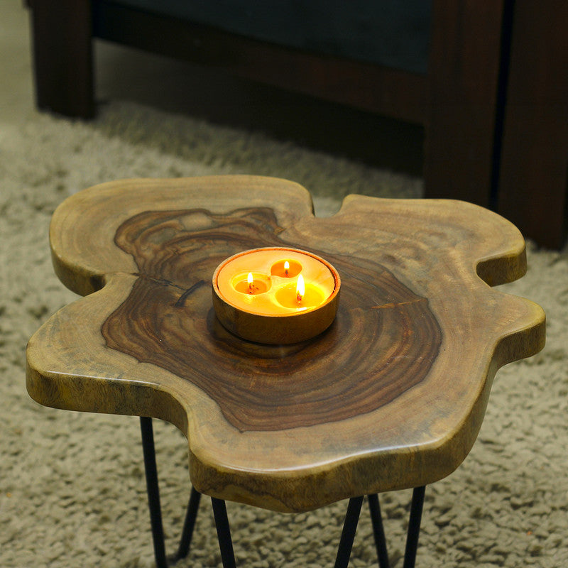 Natural Live Edge Side Table | Sheesham Wood with Hairpin Legs | 18 inch、mySite、camillekostekn