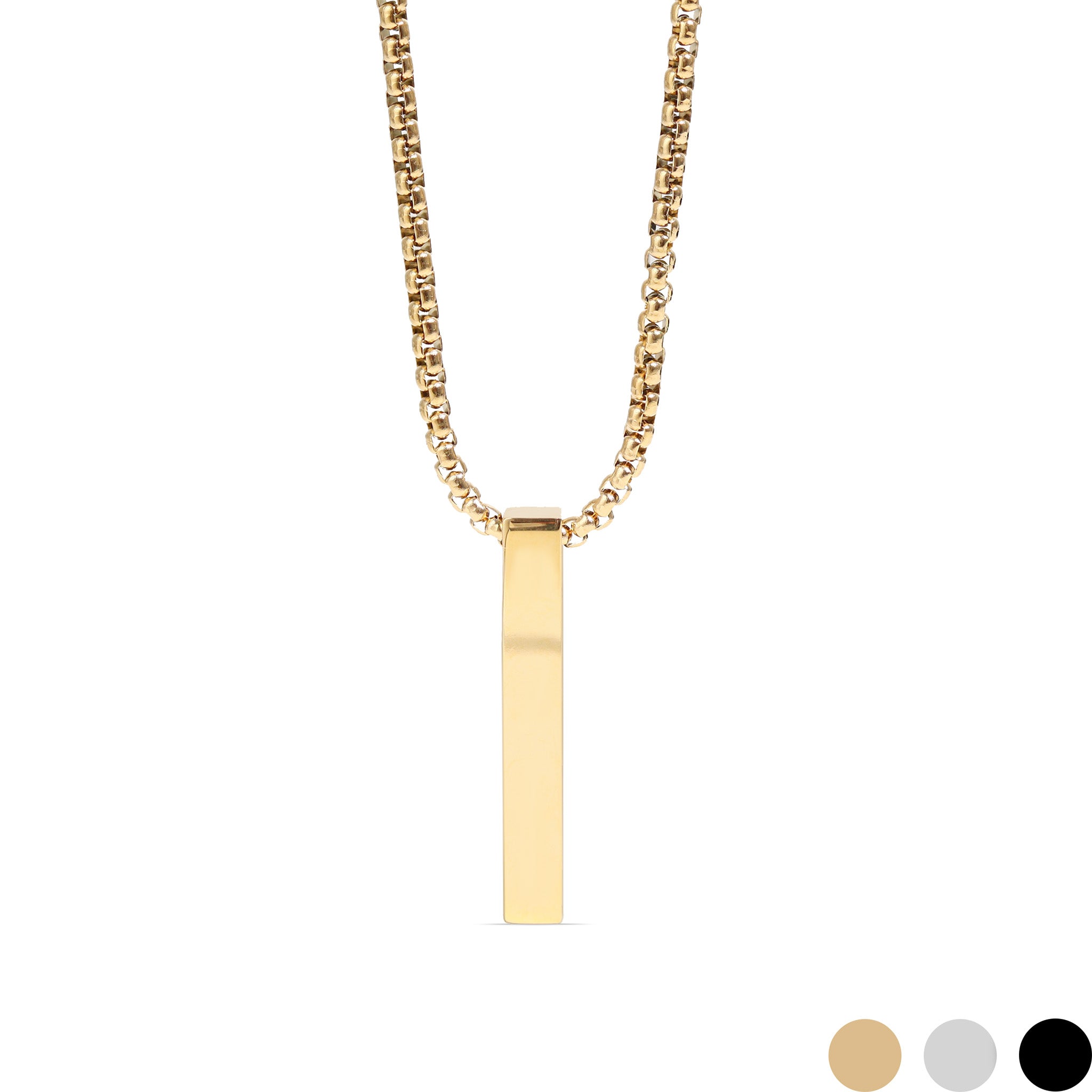 18K Gold PVD Stainless Steel Box Chain 4 Sided Vertical Blank Bar Necklace / SBB0294、mySite、dreamappss