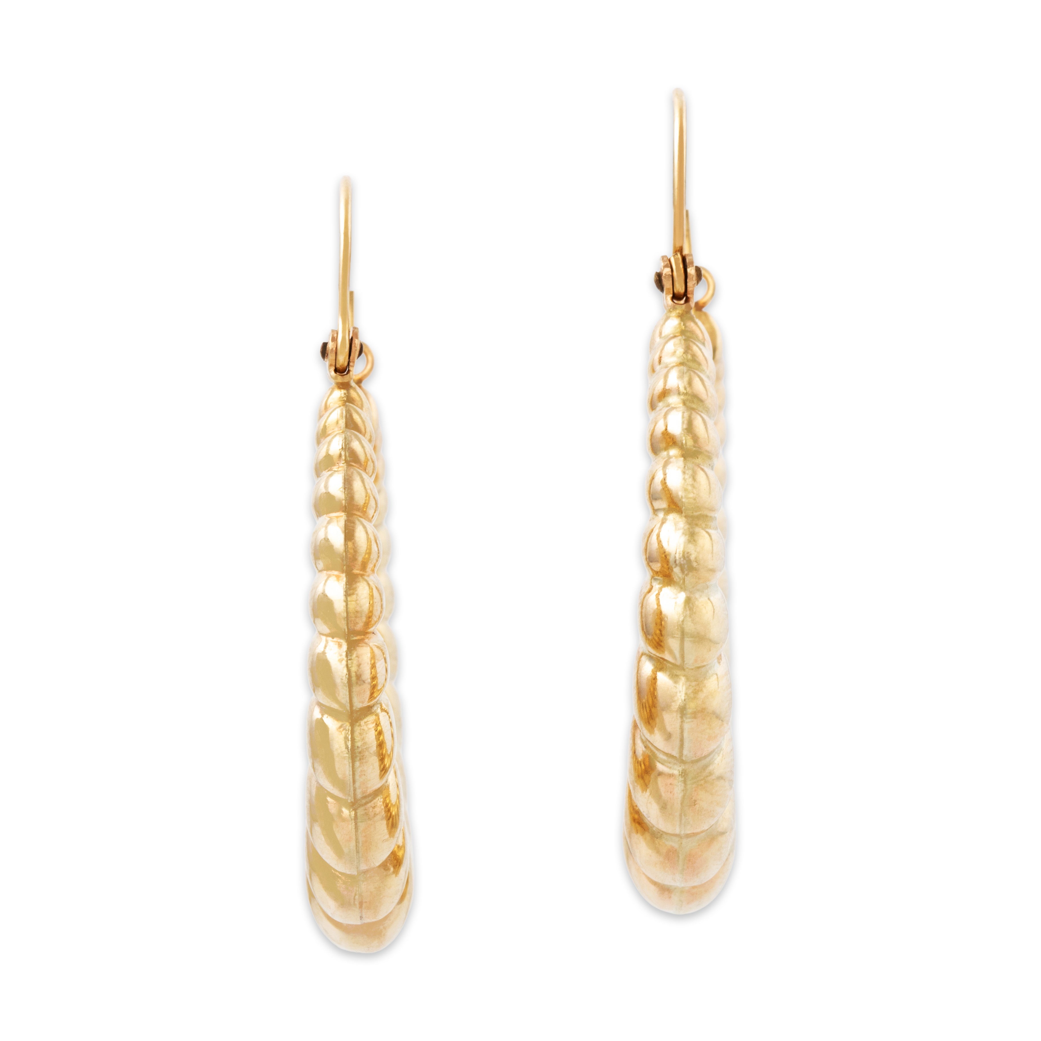 Vintage 14k Yellow Gold Puffy Ribbed Statement Hoop Earrings、mySite、hinf8tx79