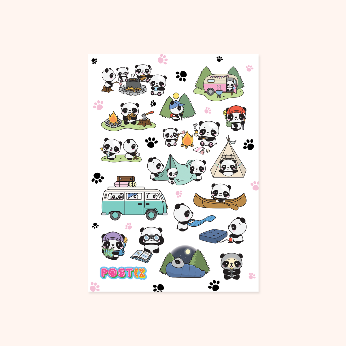  Camping Pandas Sticker Sheet、mySite、ghnorth
