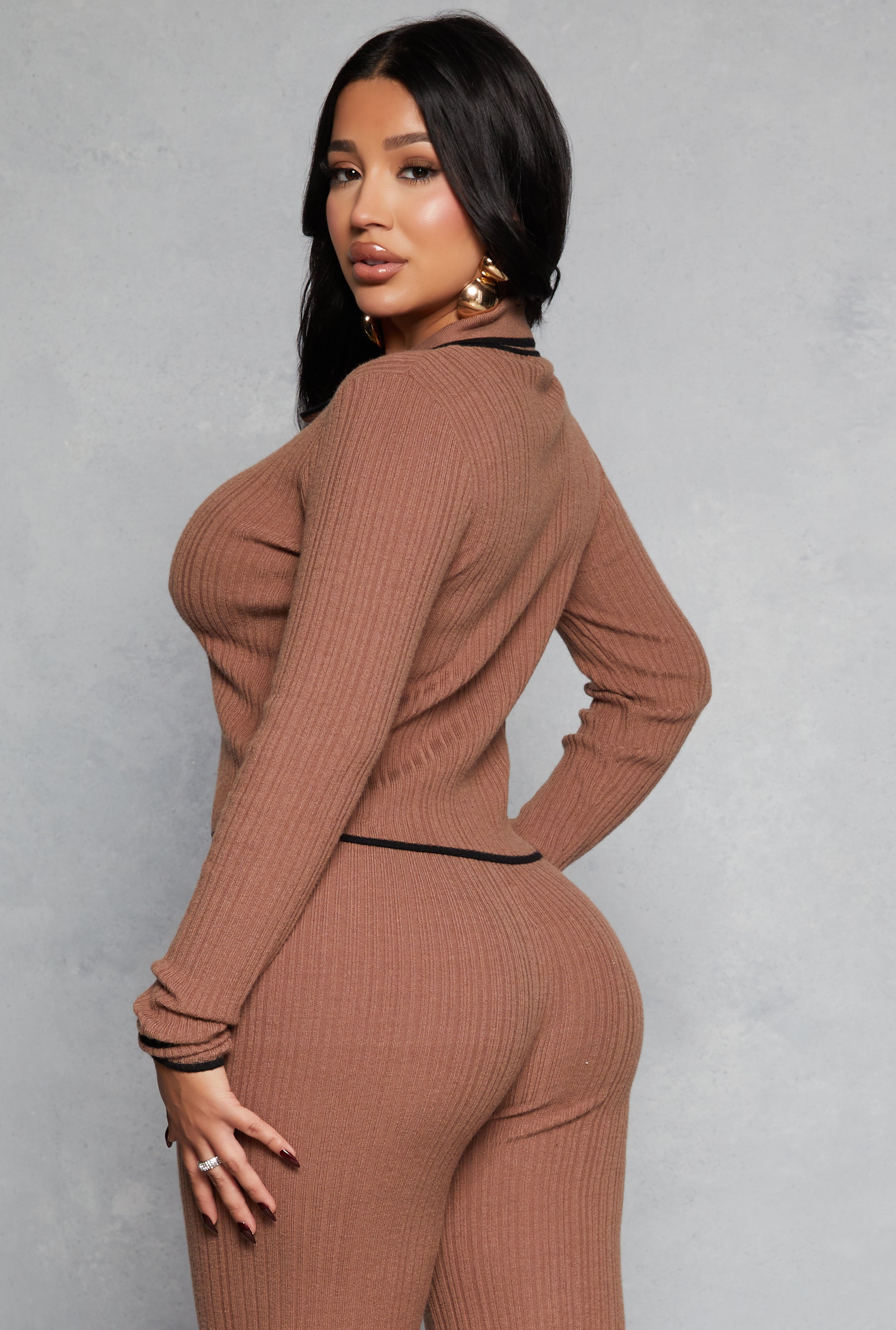 Ribbed Knit Contrast Trim Crop Top、mySite、camillekostekn